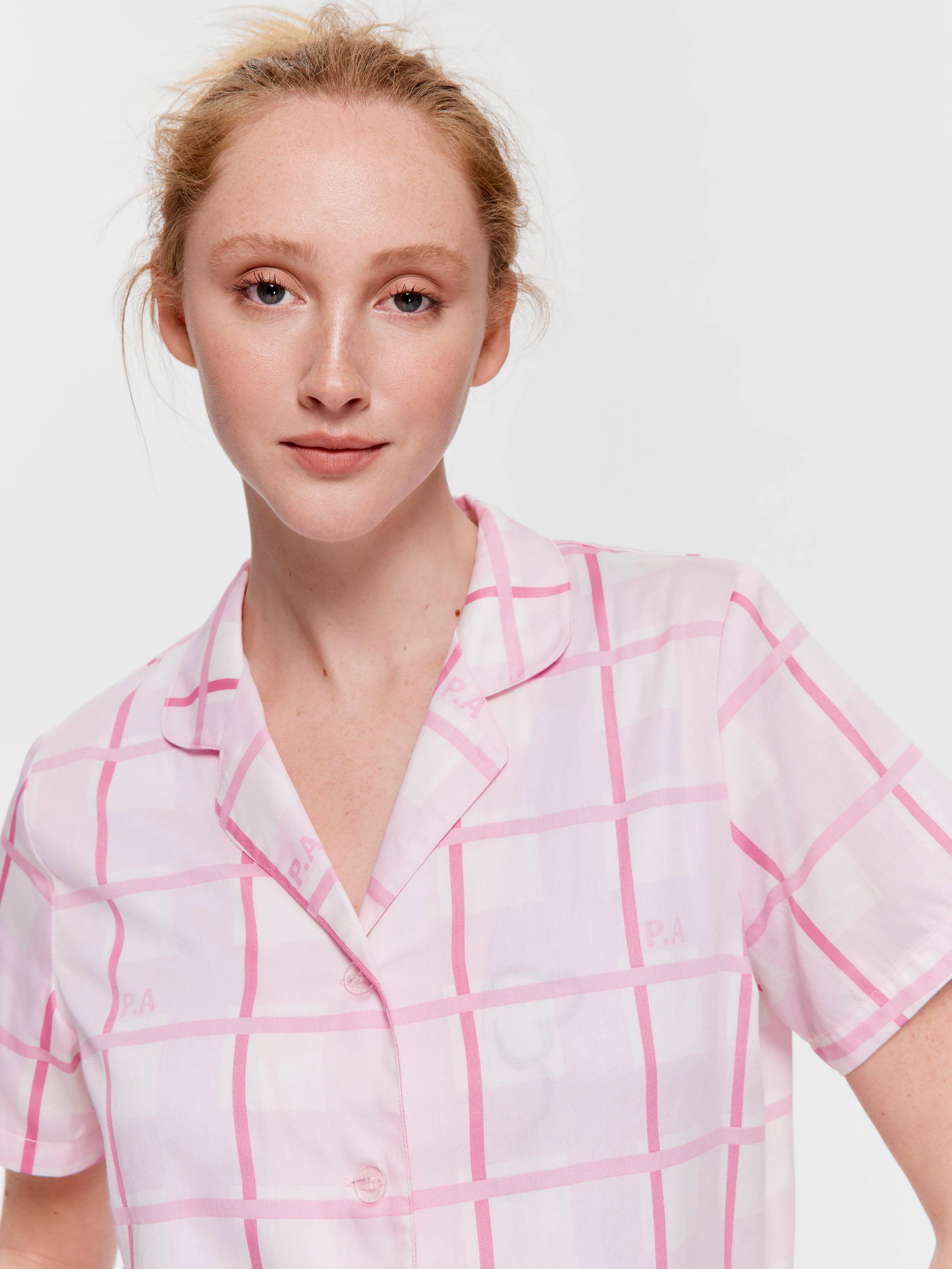 Pink Windowpane 100% Cotton Shortie Pj Set