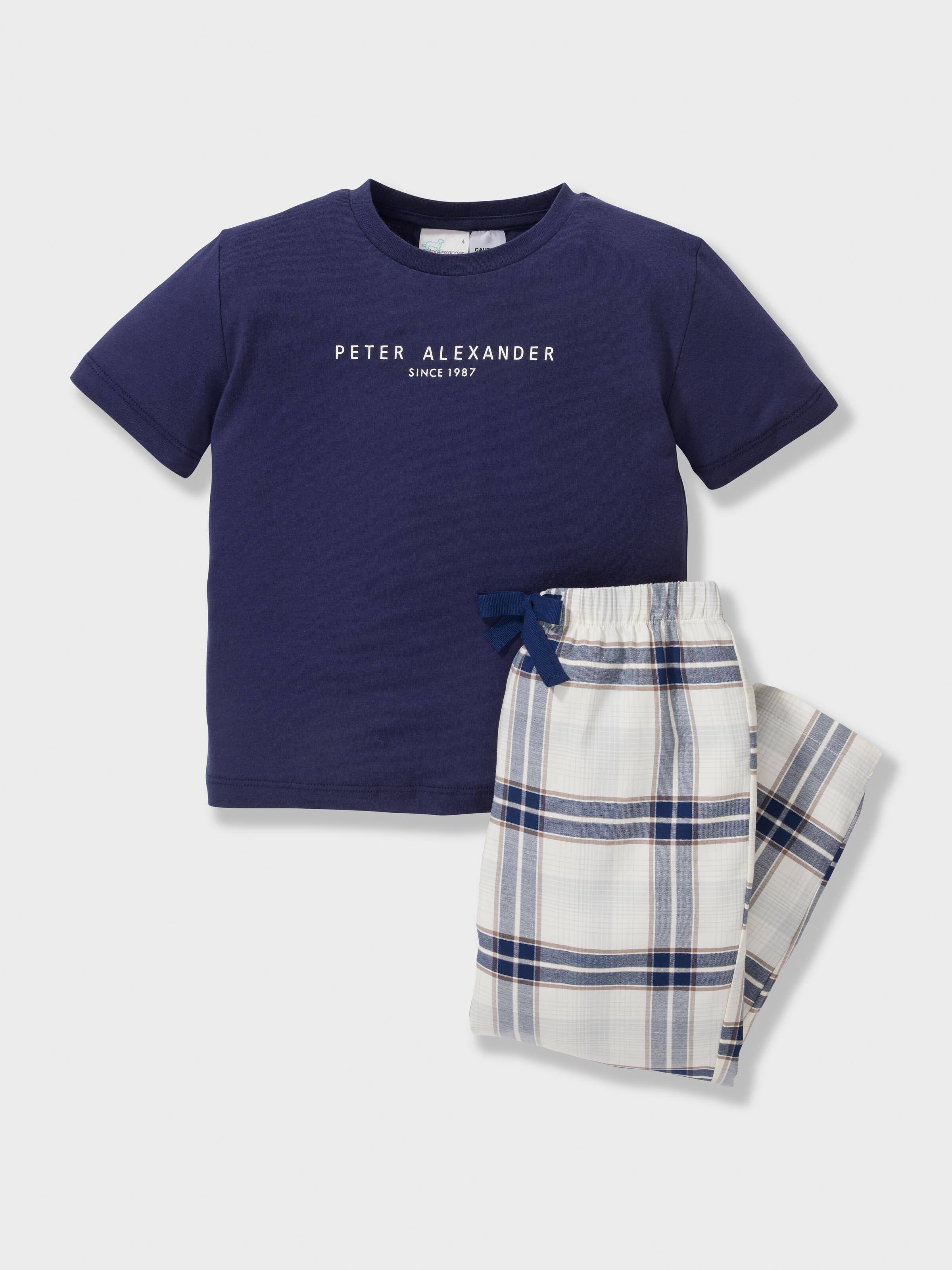 Jnr Boys 100% Cotton Cream Check Long Pj Set