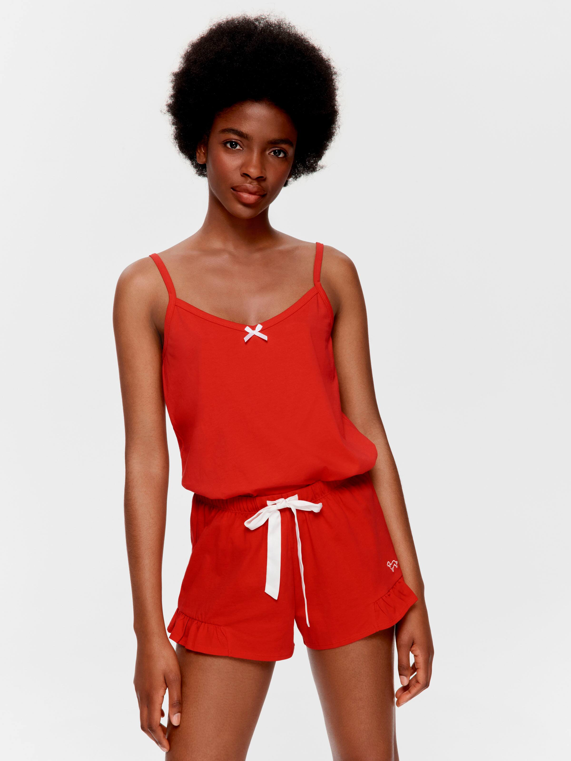 Red 100% Cotton Mini Frill Short