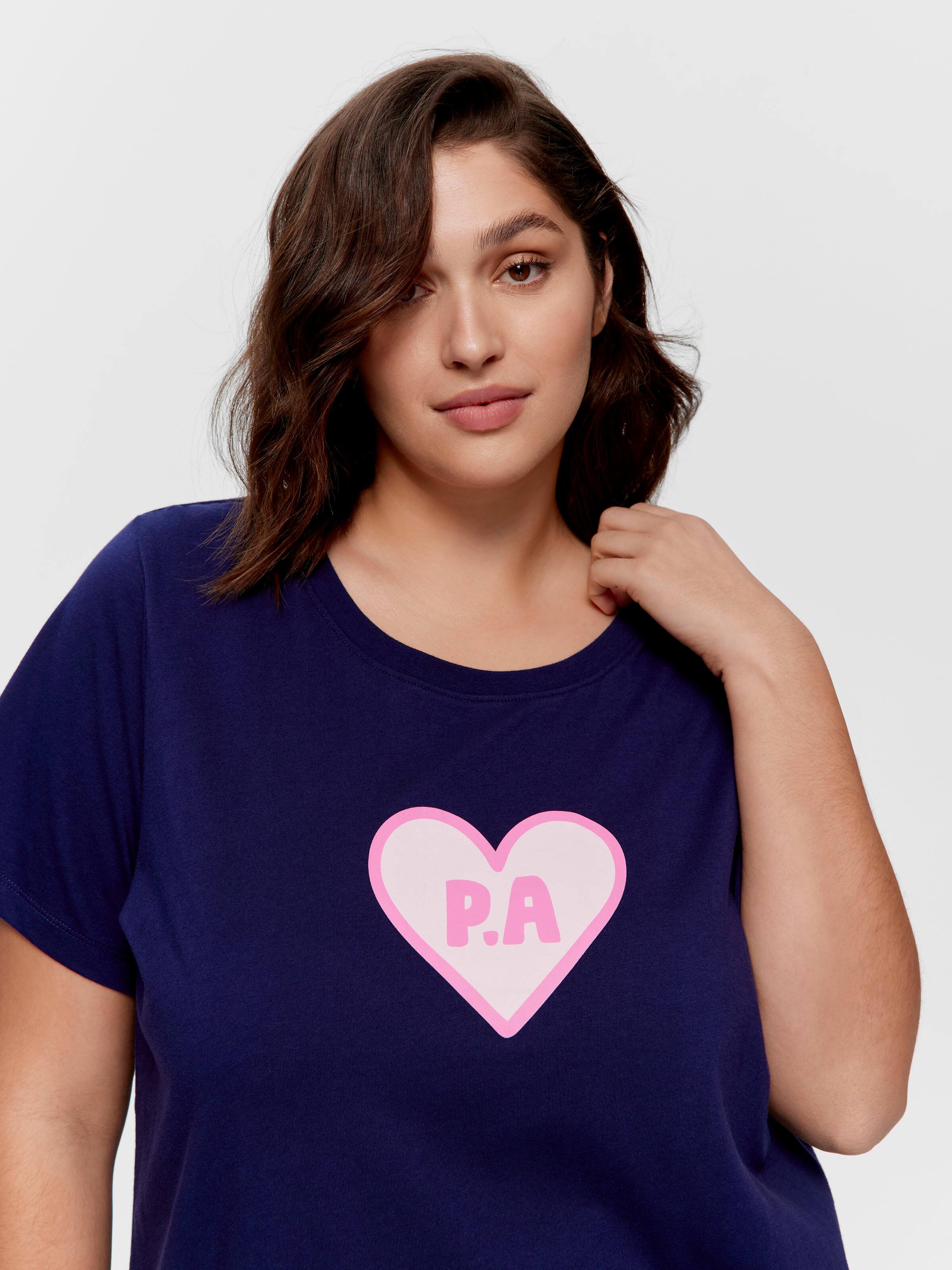 P.A. Plus Navy Heart 100% Cotton Boyfriend Tee