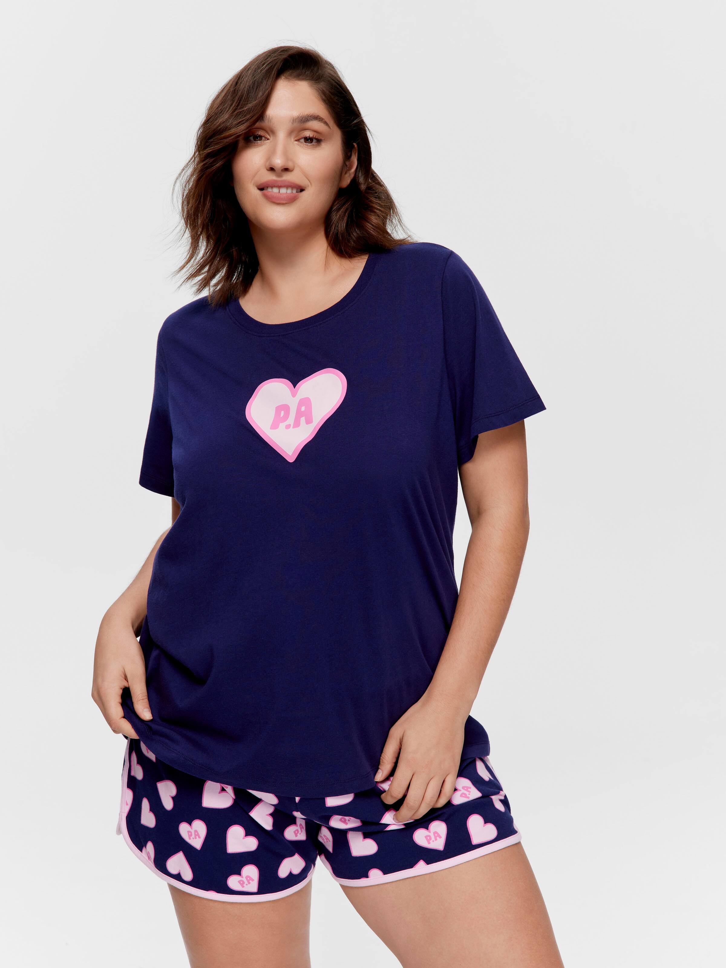 P.A. Plus Navy Heart 100% Cotton Boyfriend Tee