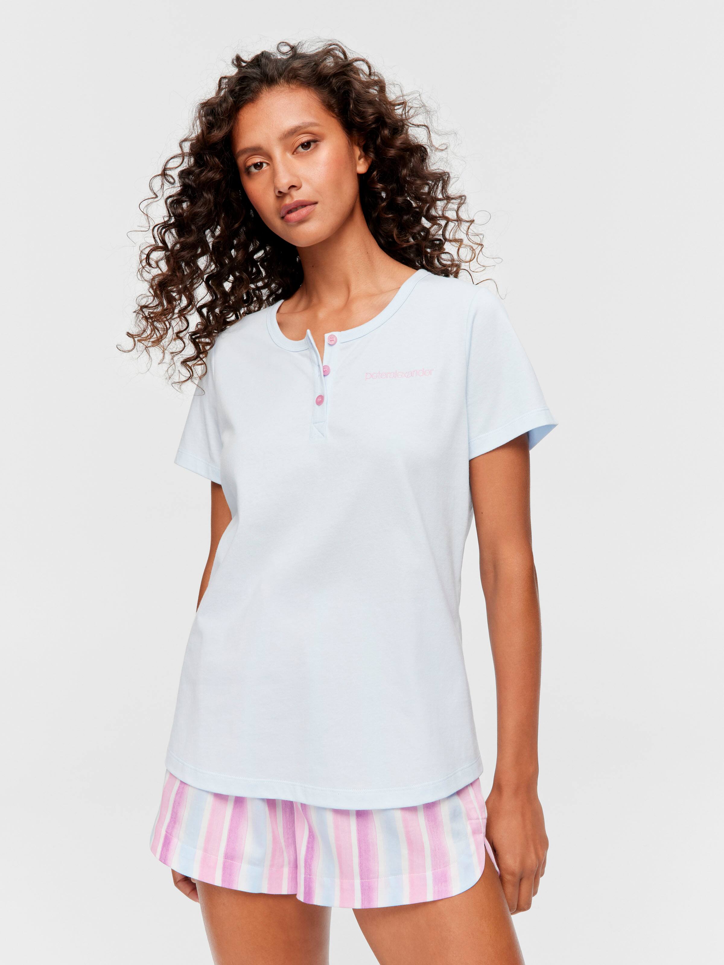 Pale Blue Henley 100% Cotton Tee