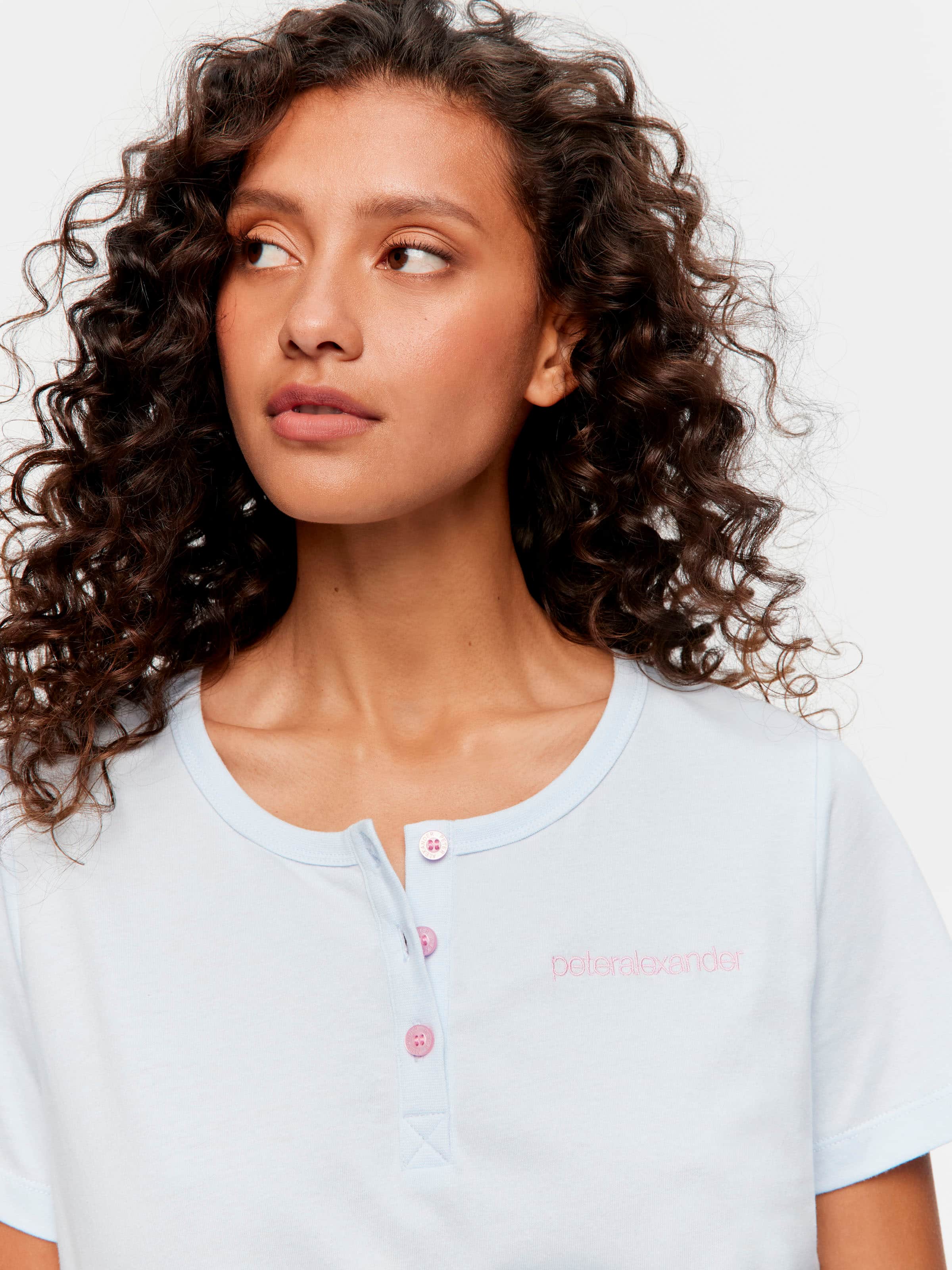 Pale Blue Henley 100% Cotton Tee