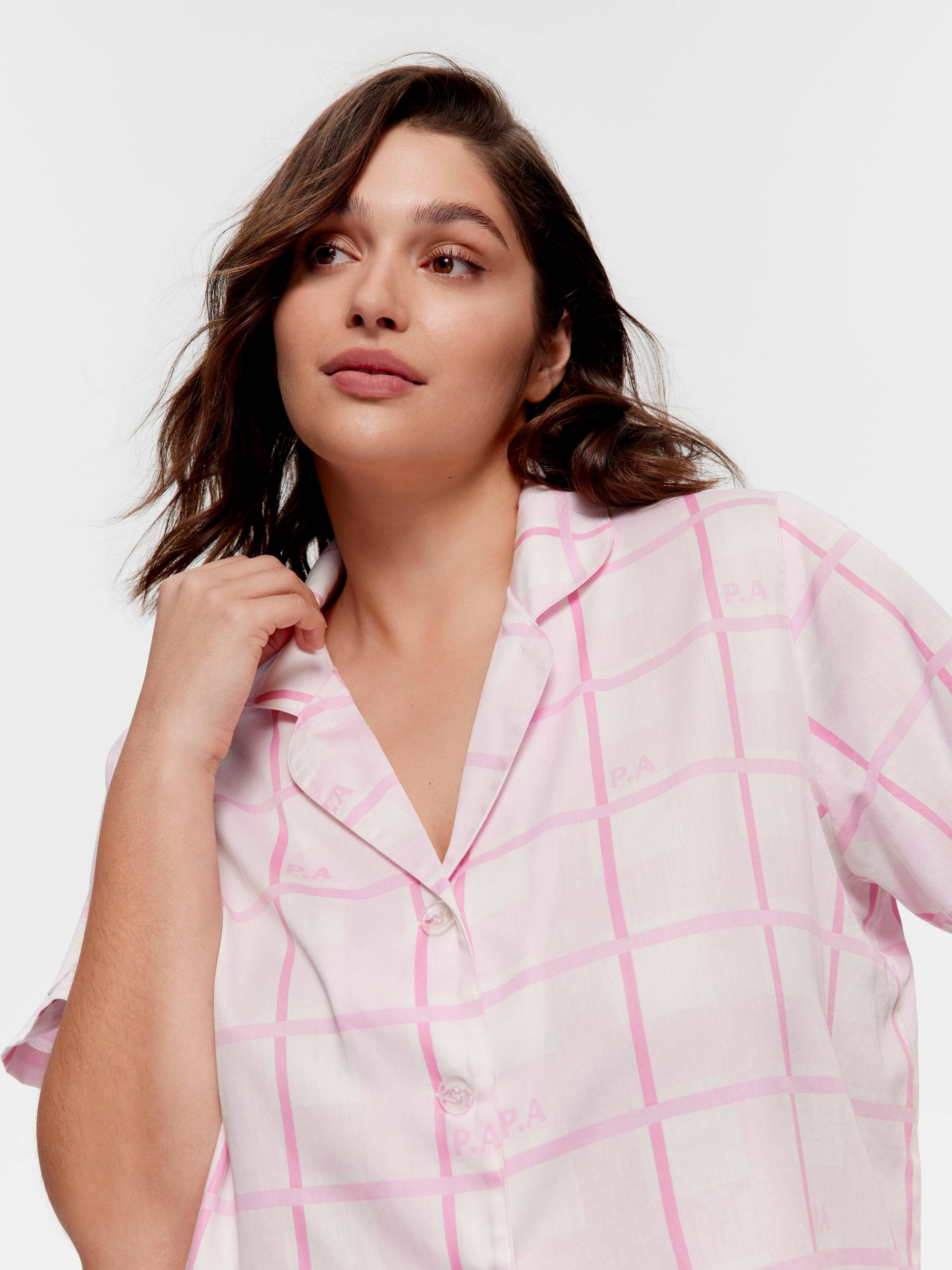 P.A. Plus Pink Windowpane 100% Cotton Shortie Pj Set