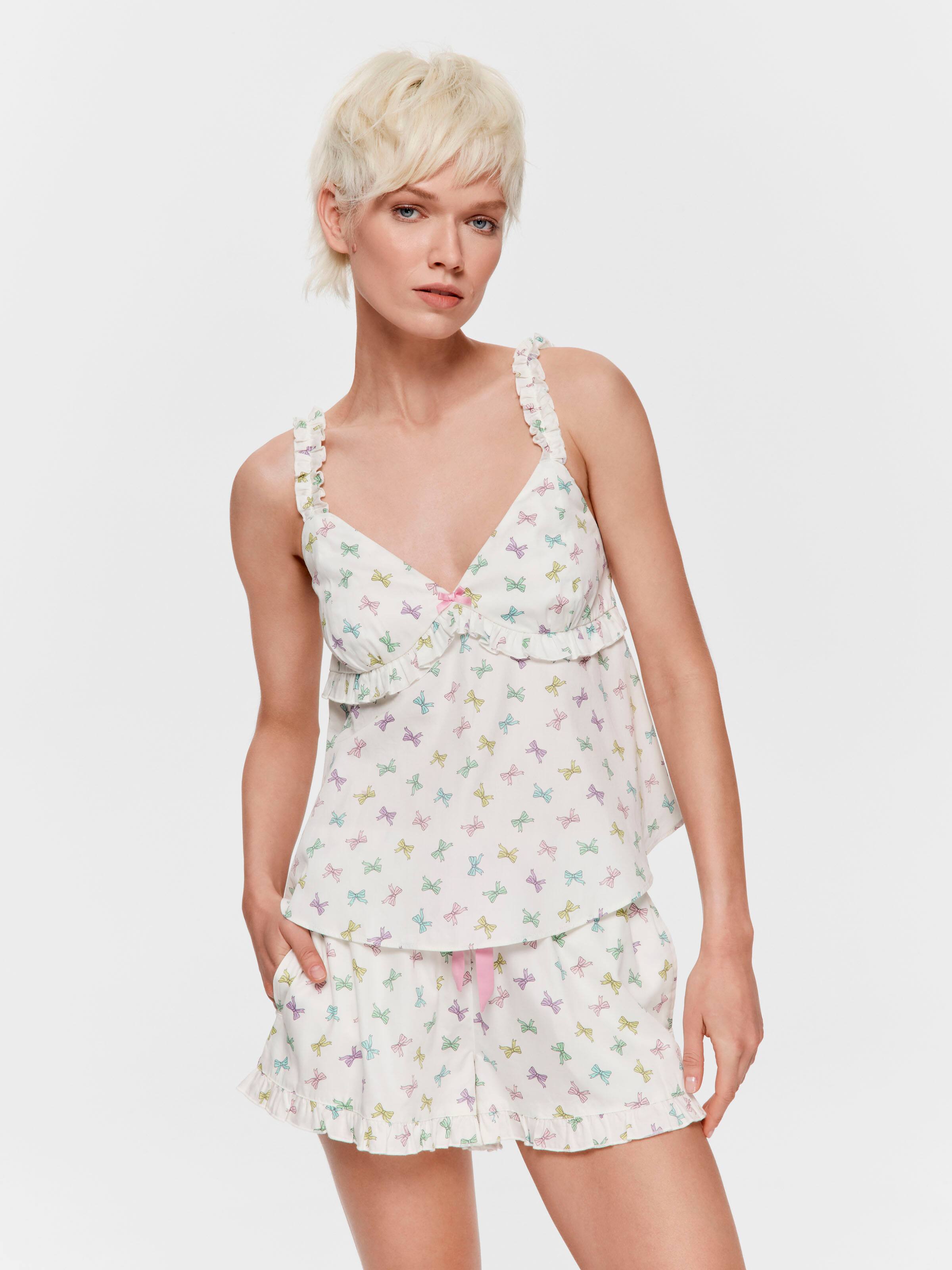 Bows Frill Cami Shortie Pj Set