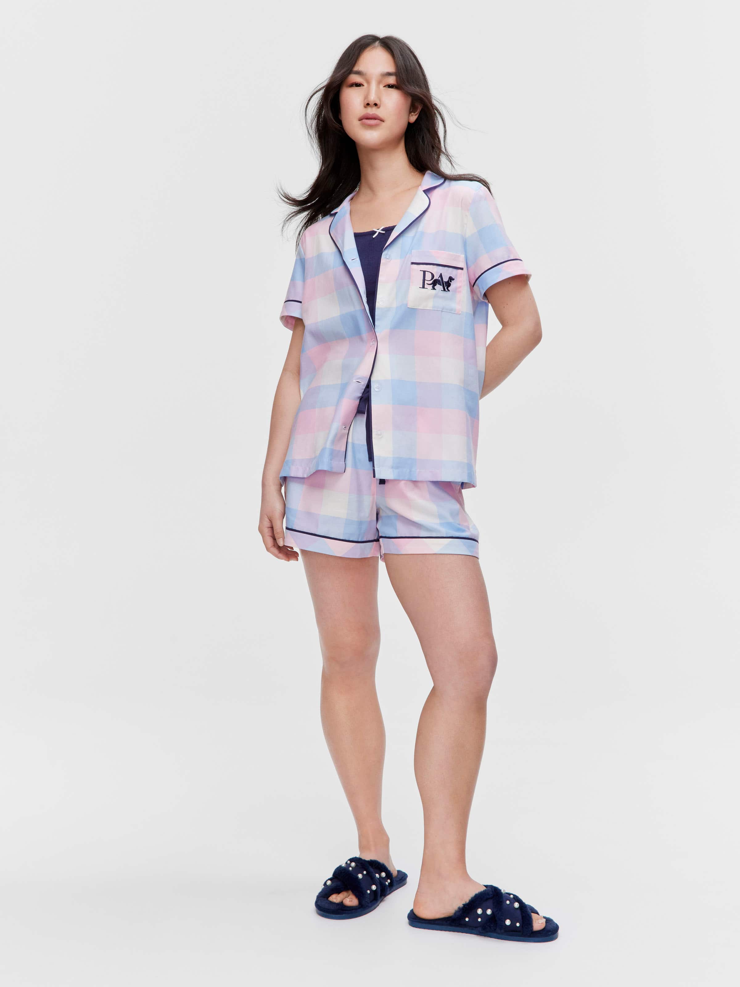 Bedtime Stories Check 100% Cotton Classic Shortie Pj Set