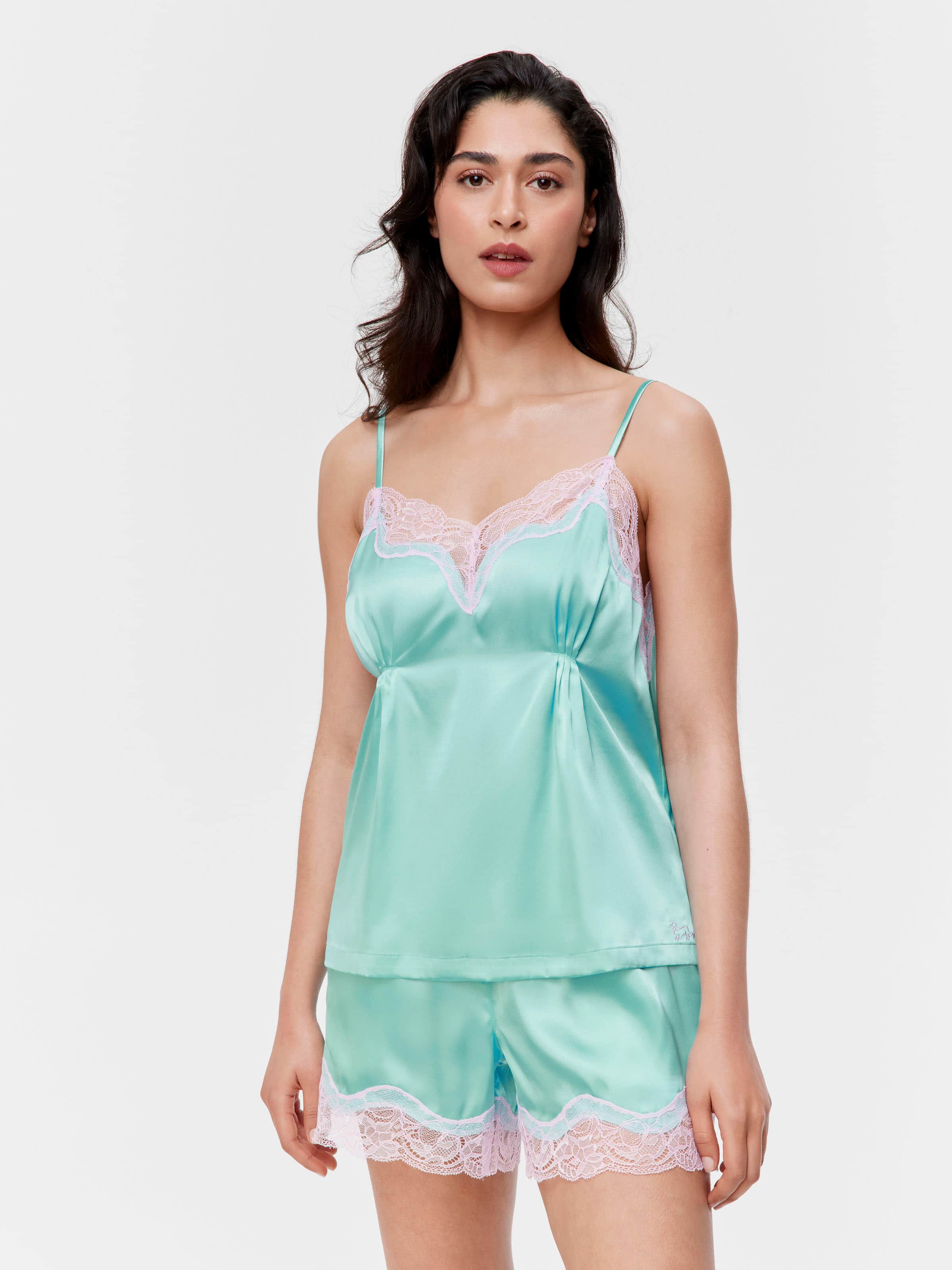 Peter's Aqua Lace Satin Cami Pj Set