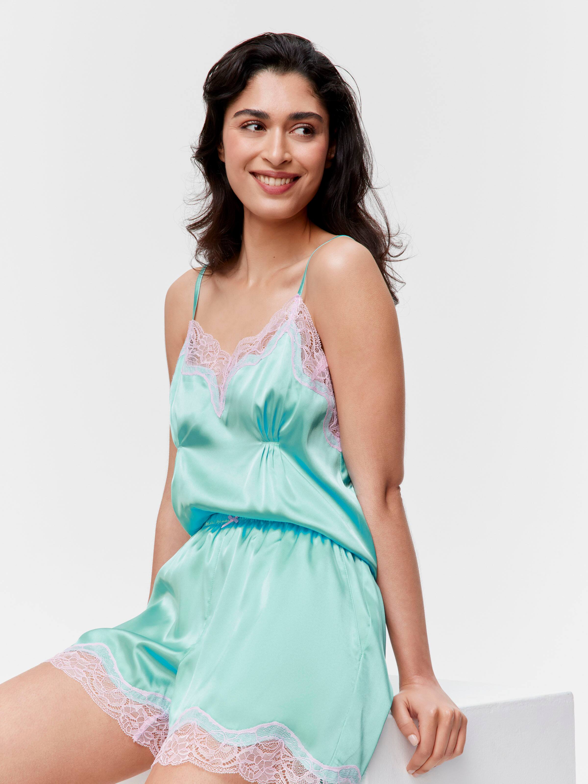 Peter's Aqua Lace Satin Cami Pj Set