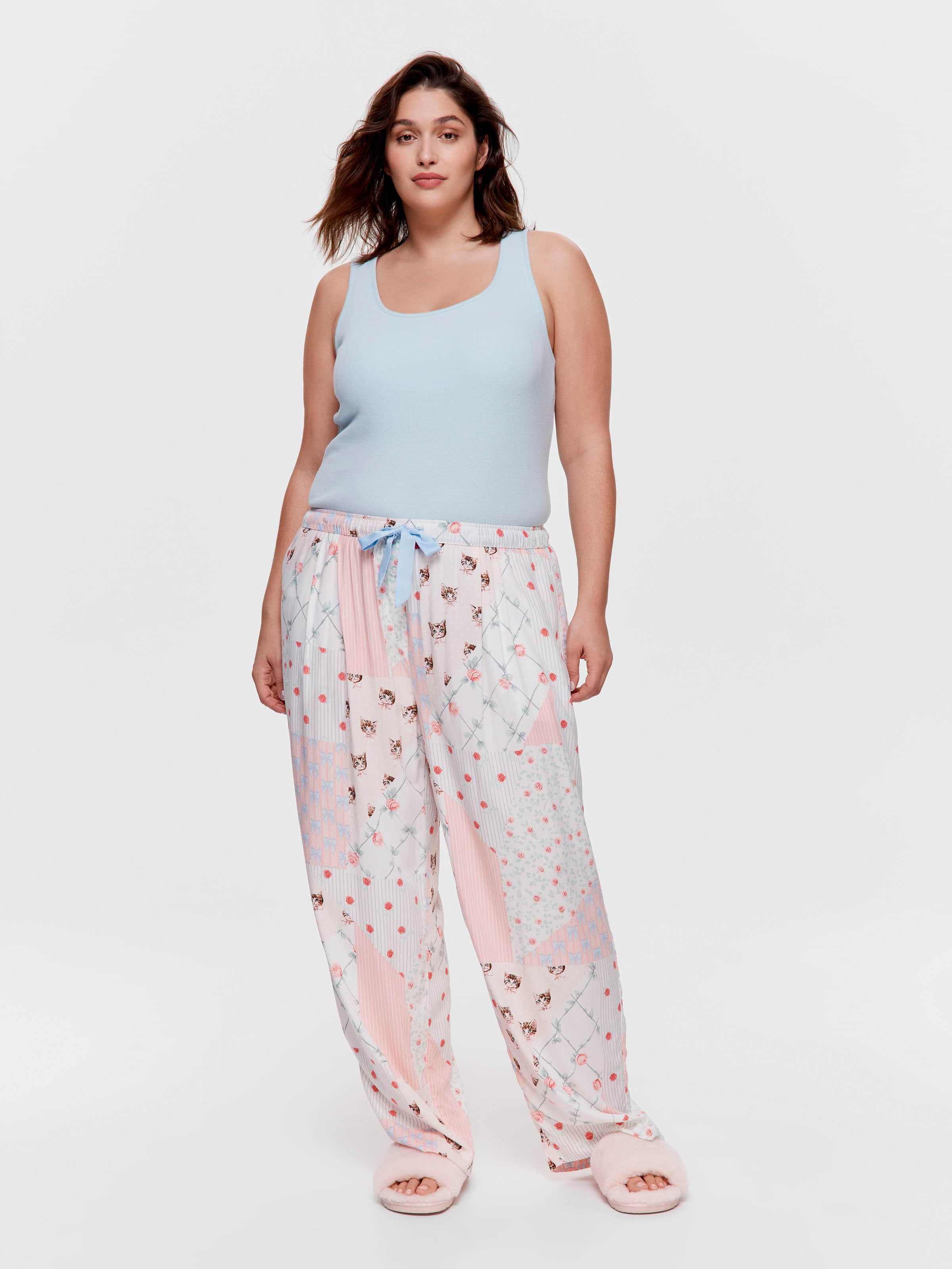 P.A. Plus Vintage Cat Patchwork Wide Leg Pj Pant