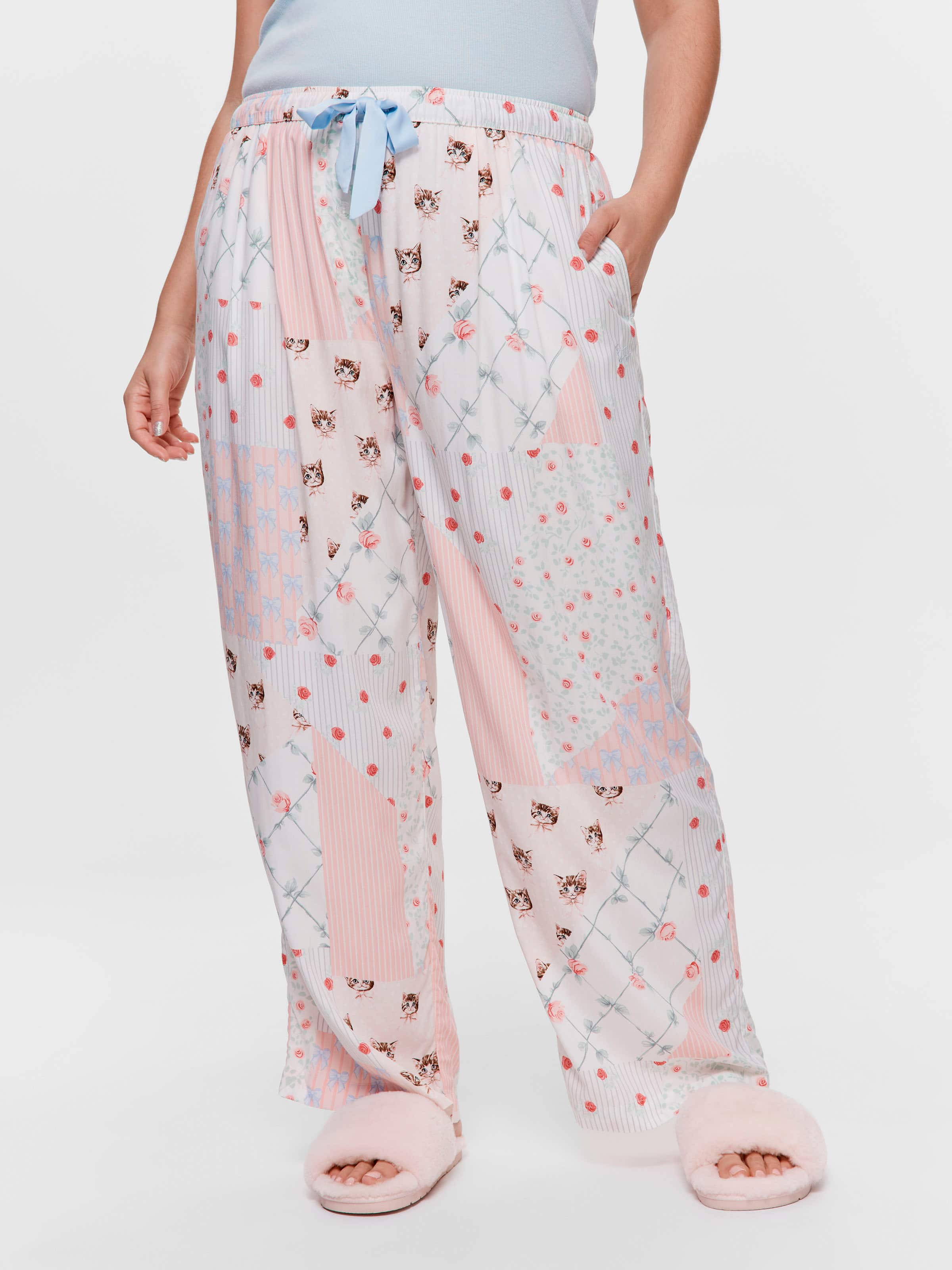 P.A. Plus Vintage Cat Patchwork Wide Leg Pj Pant