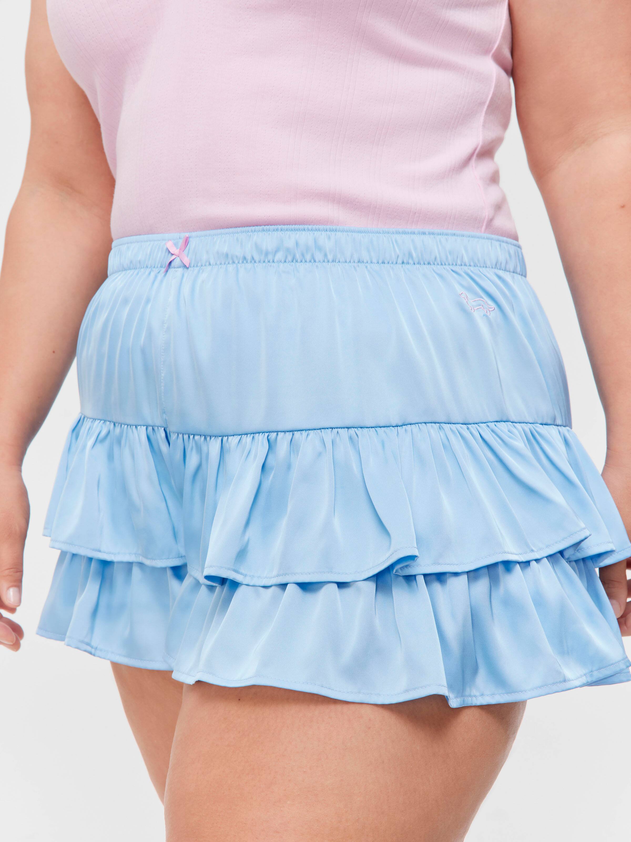 P.A. Plus Blue Satin Ruffle Mini Short
