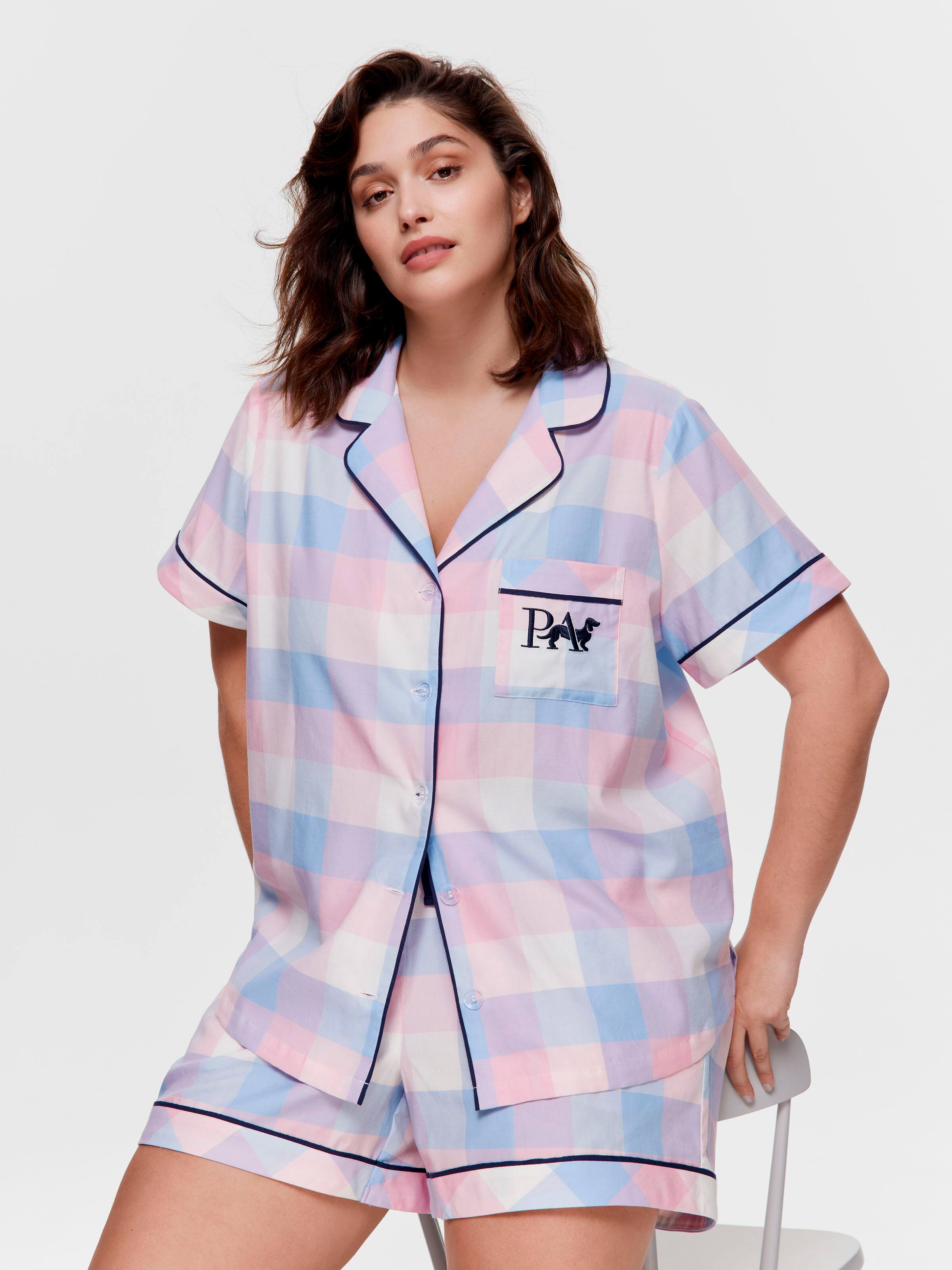 P.A. Plus Bedtime Stories Check 100% Cotton Classic Shortie Pj Set