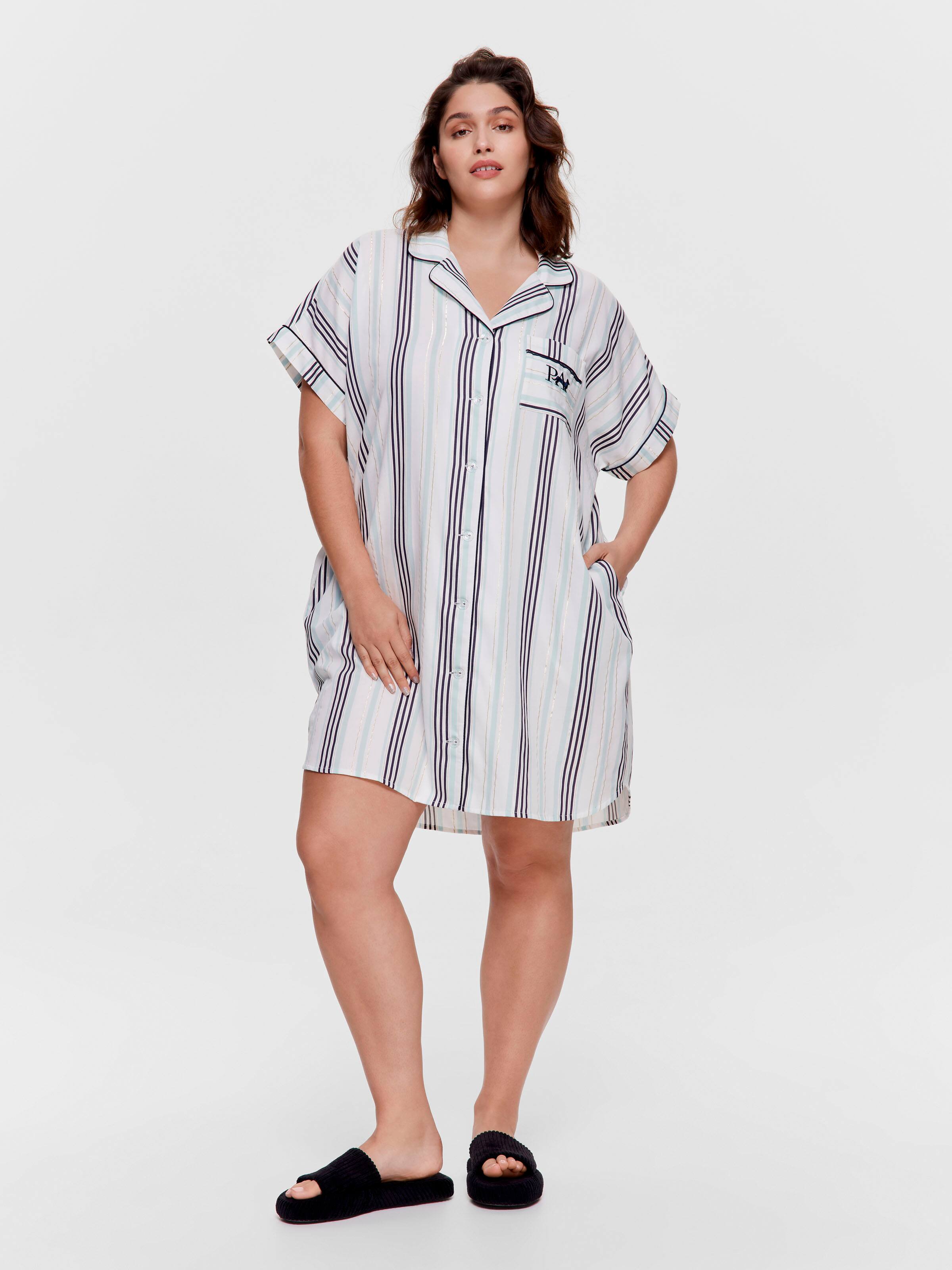 P.A. Plus Lurex Stripe 100% Cotton Boyfriend Nightshirt