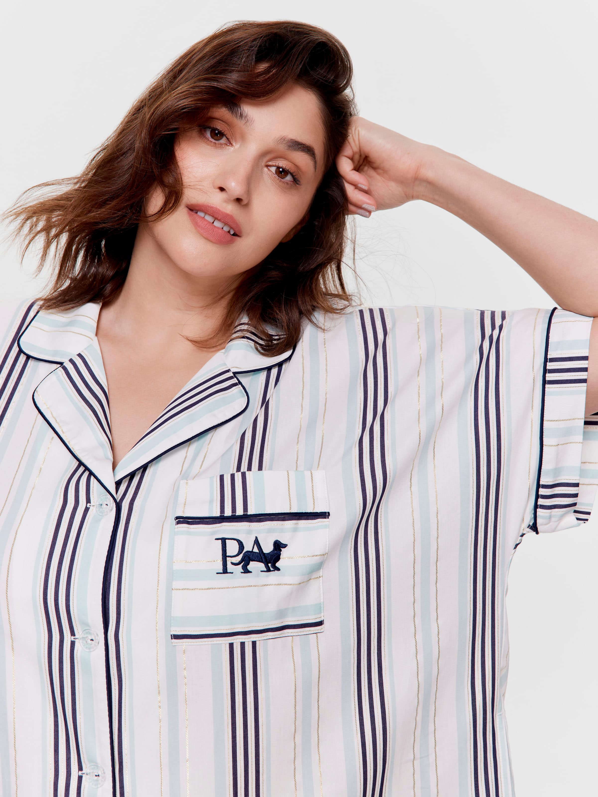 P.A. Plus Lurex Stripe 100% Cotton Boyfriend Nightshirt