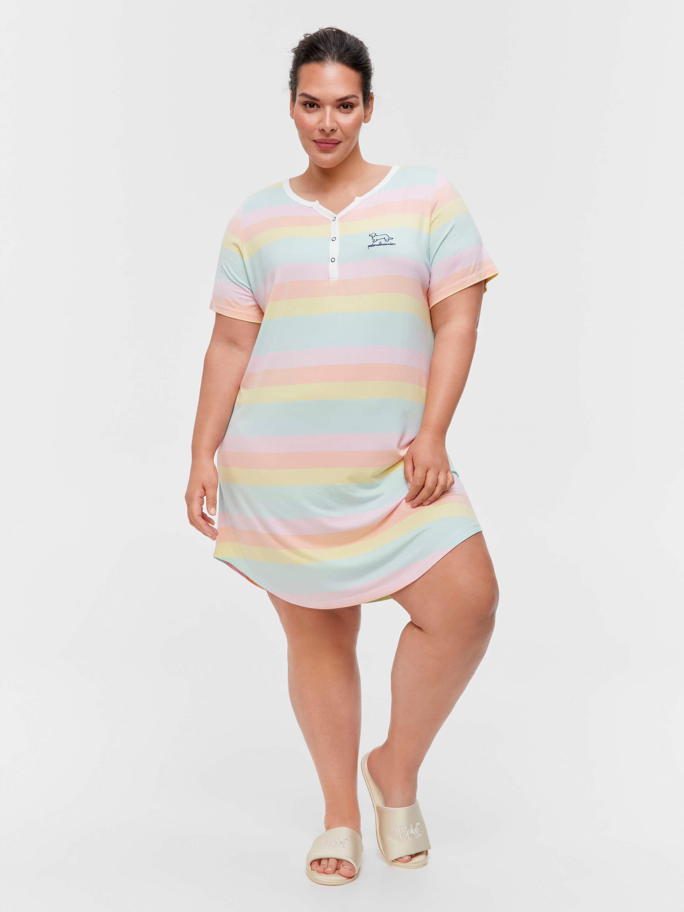 P.A. Plus Pastel Stripe Short Sleeve Henley Nightie