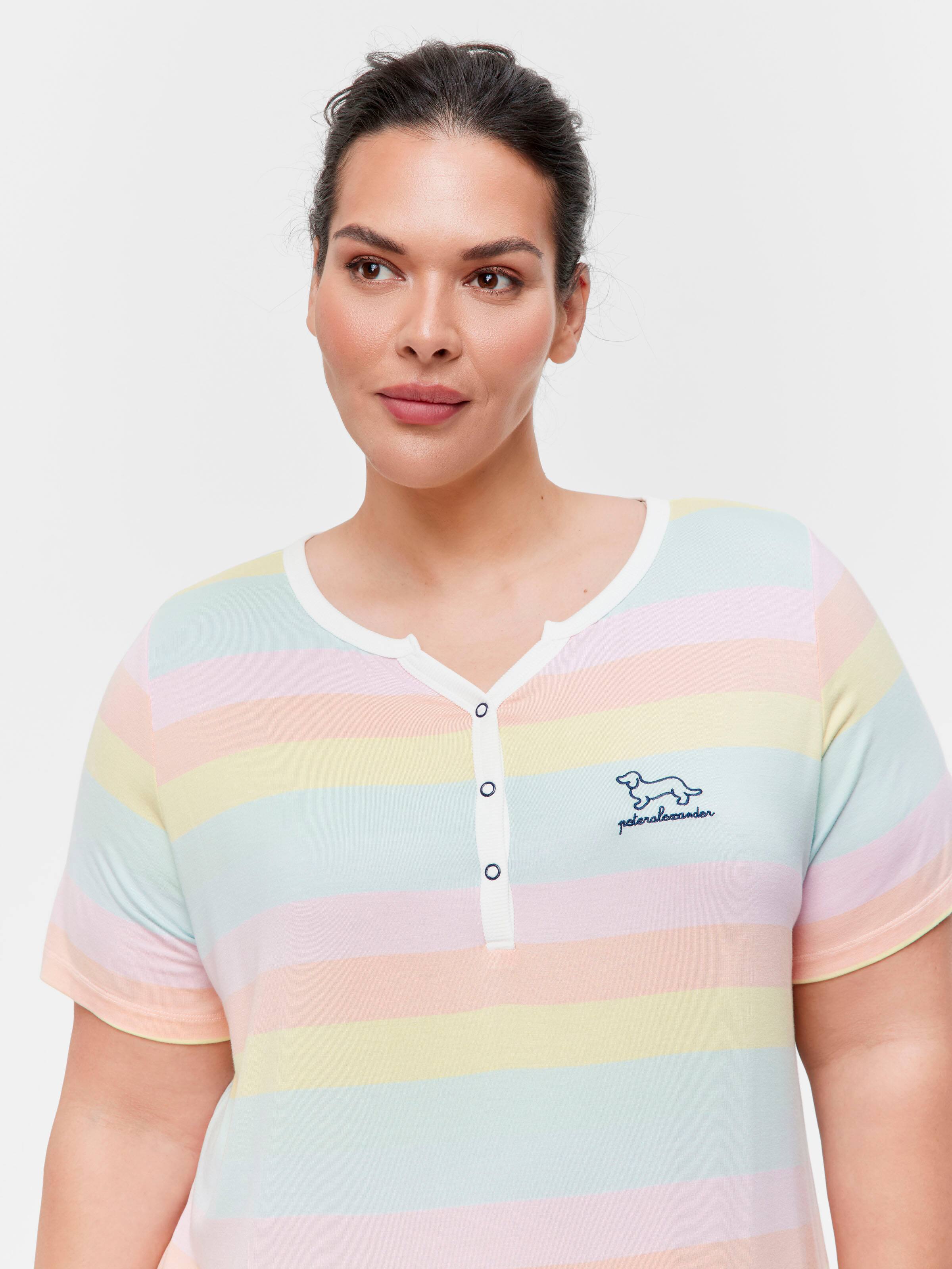 P.A. Plus Pastel Stripe Short Sleeve Henley Nightie