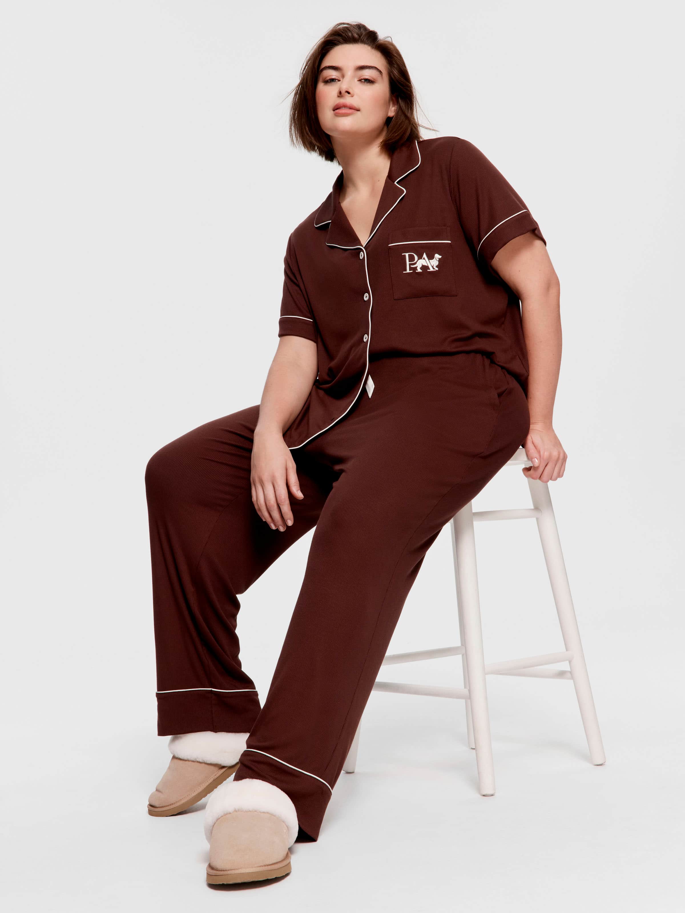 P.A. Plus Choc Bamboo Rib Pj Set
