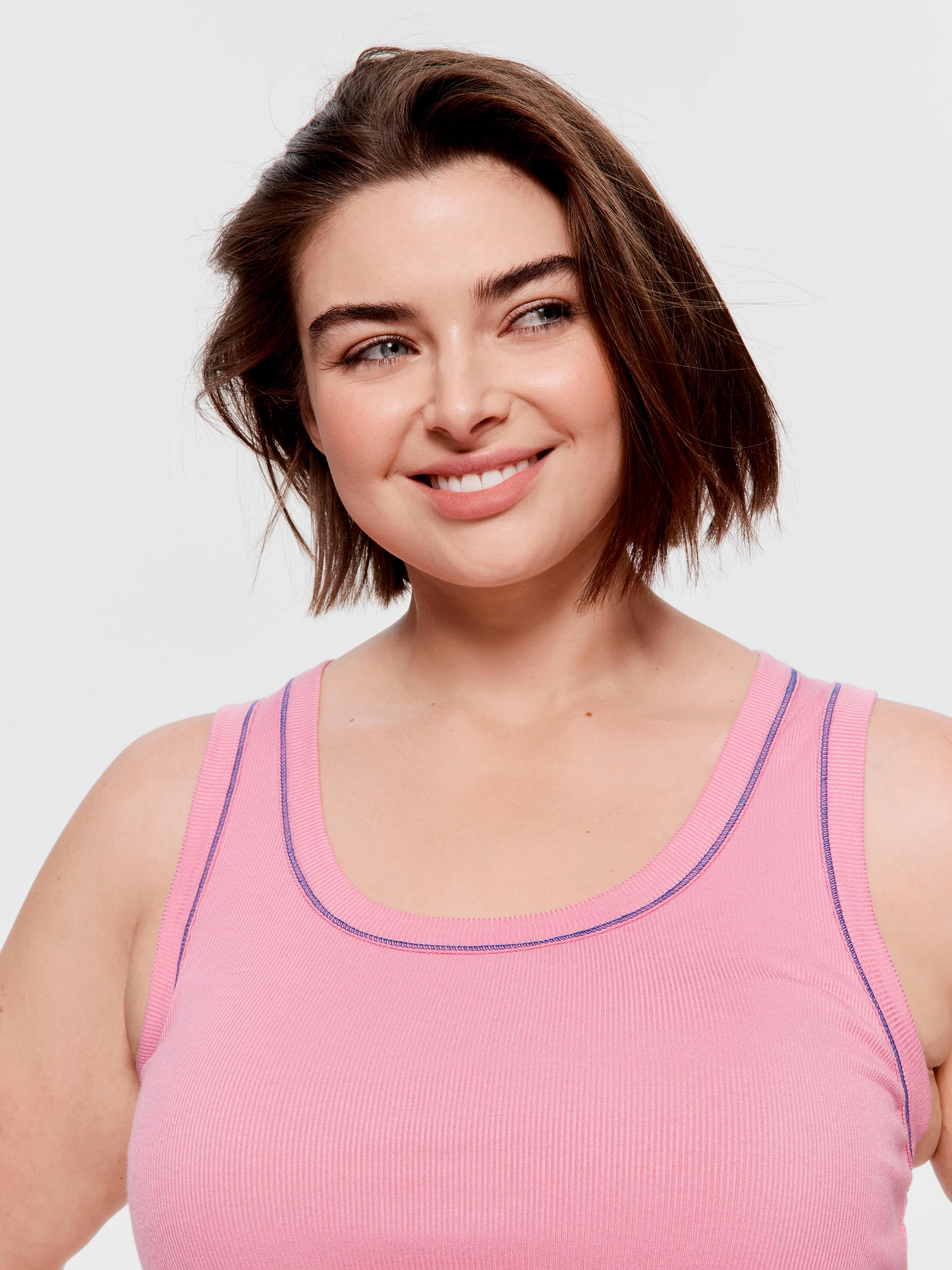 P.A. Plus Pink Contrast Bamboo Rib Tank