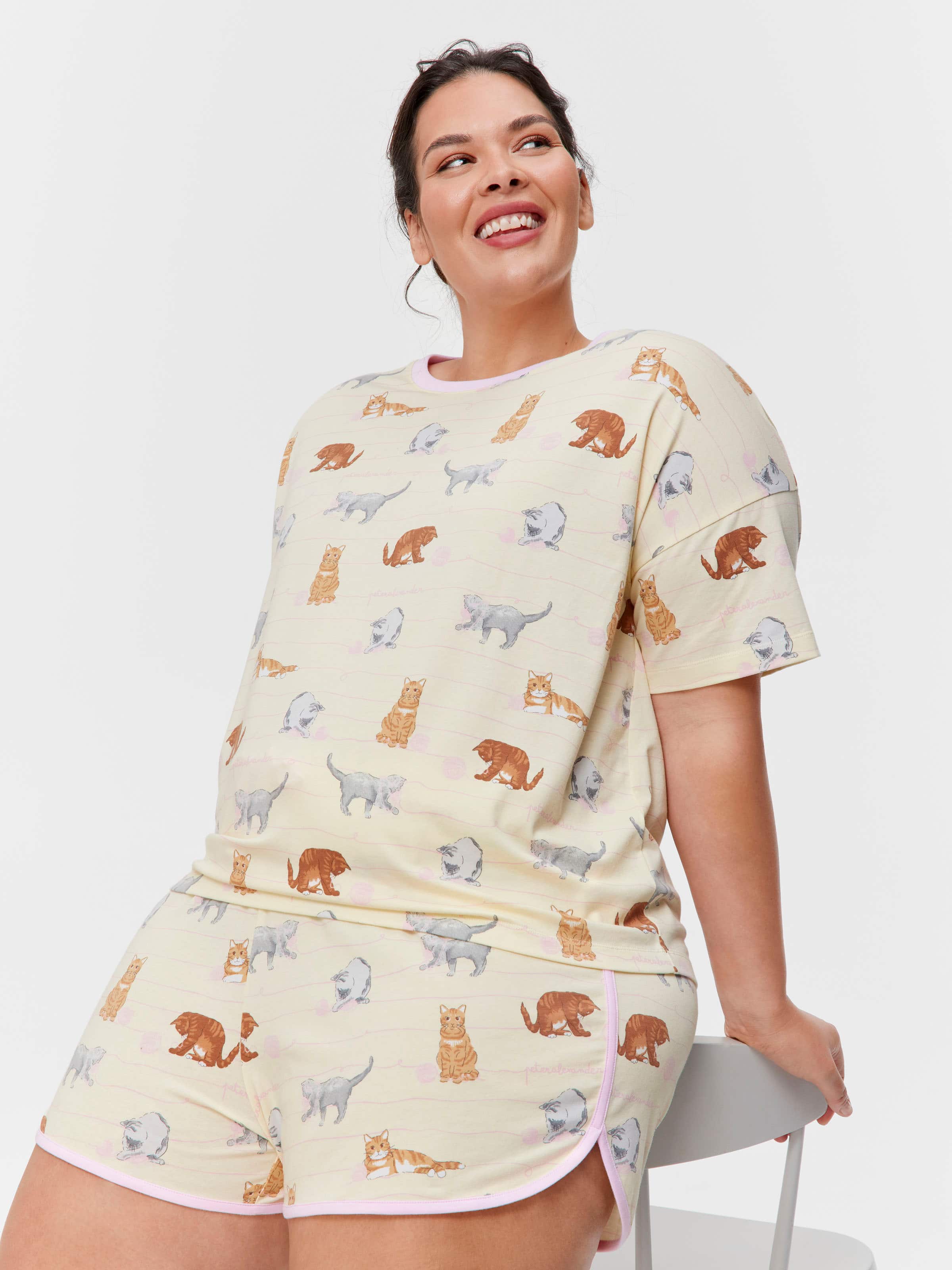 P.A. Plus Lemon Cats Shortie Pj Set