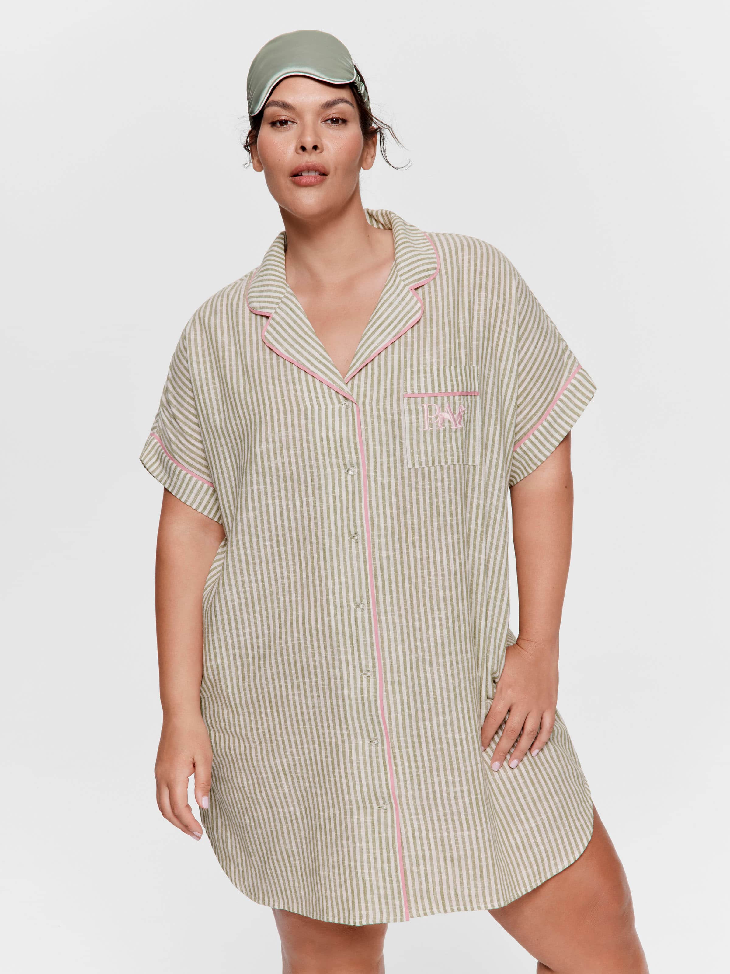 P.A. Plus Sage Stripe 100% Cotton Boyfriend Nightshirt