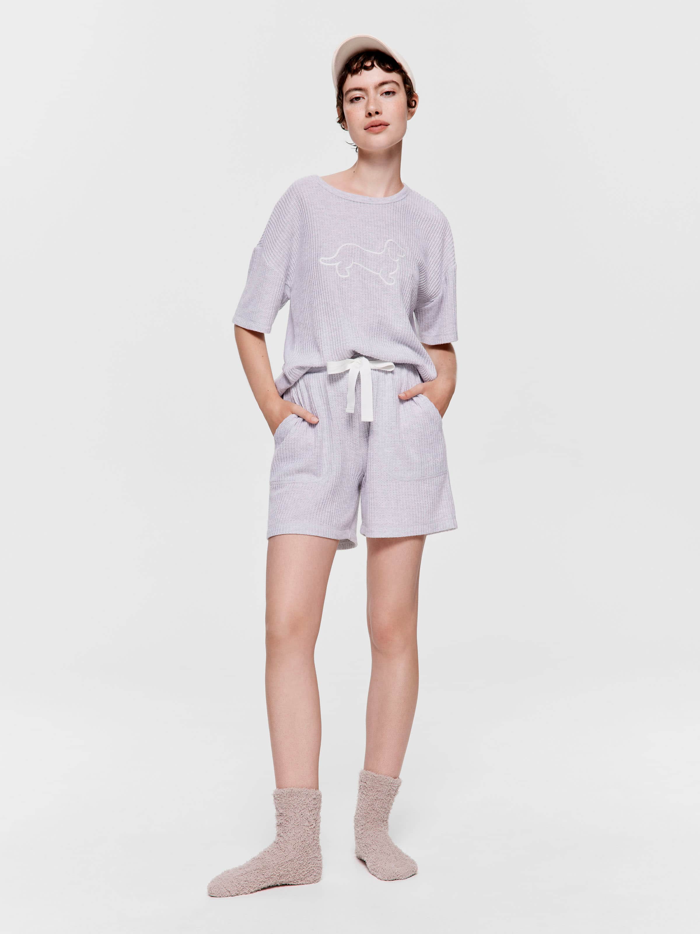 Light Grey Waffle Long Short