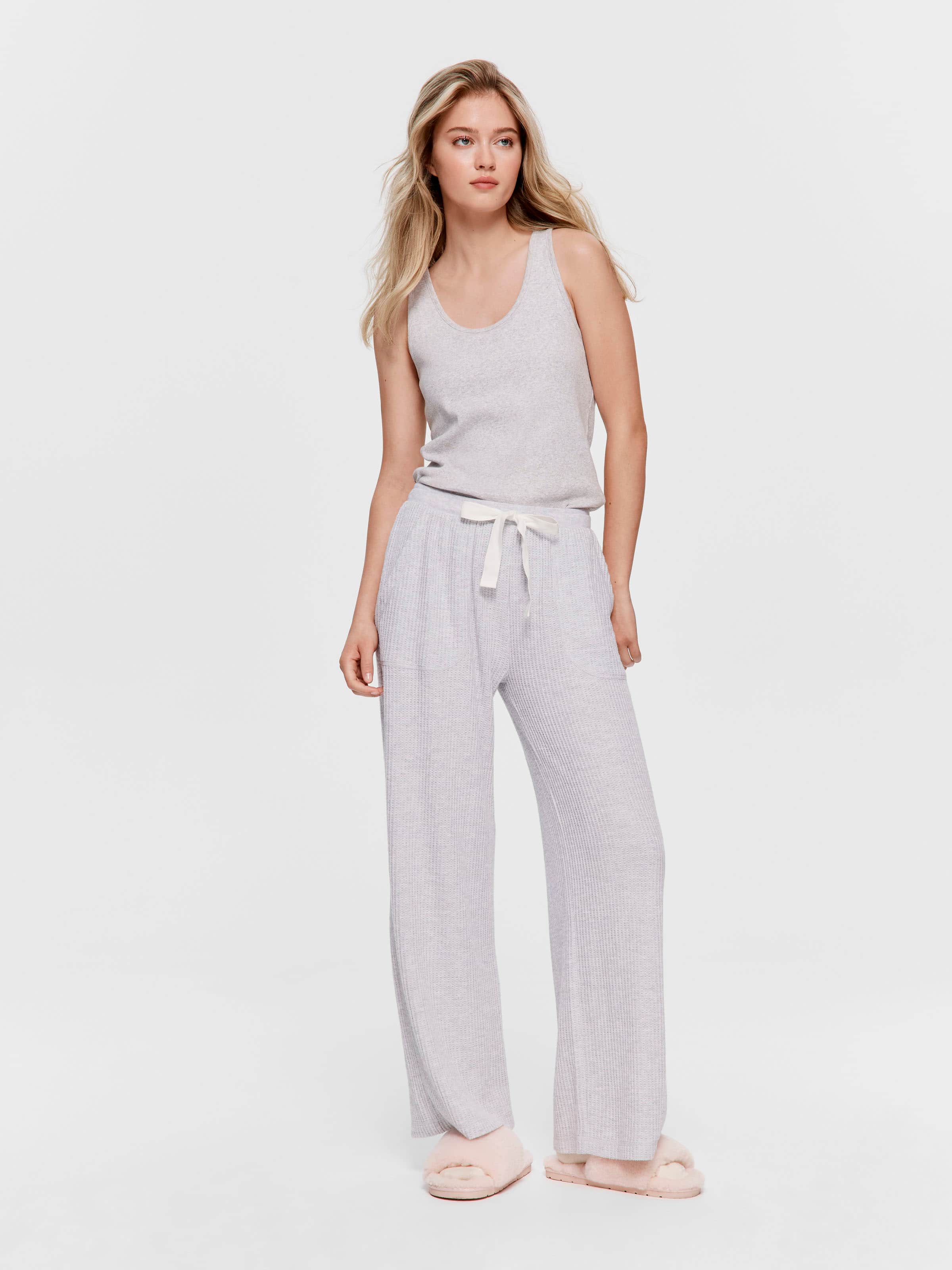 Light Grey Waffle Wide Leg Pj Pant