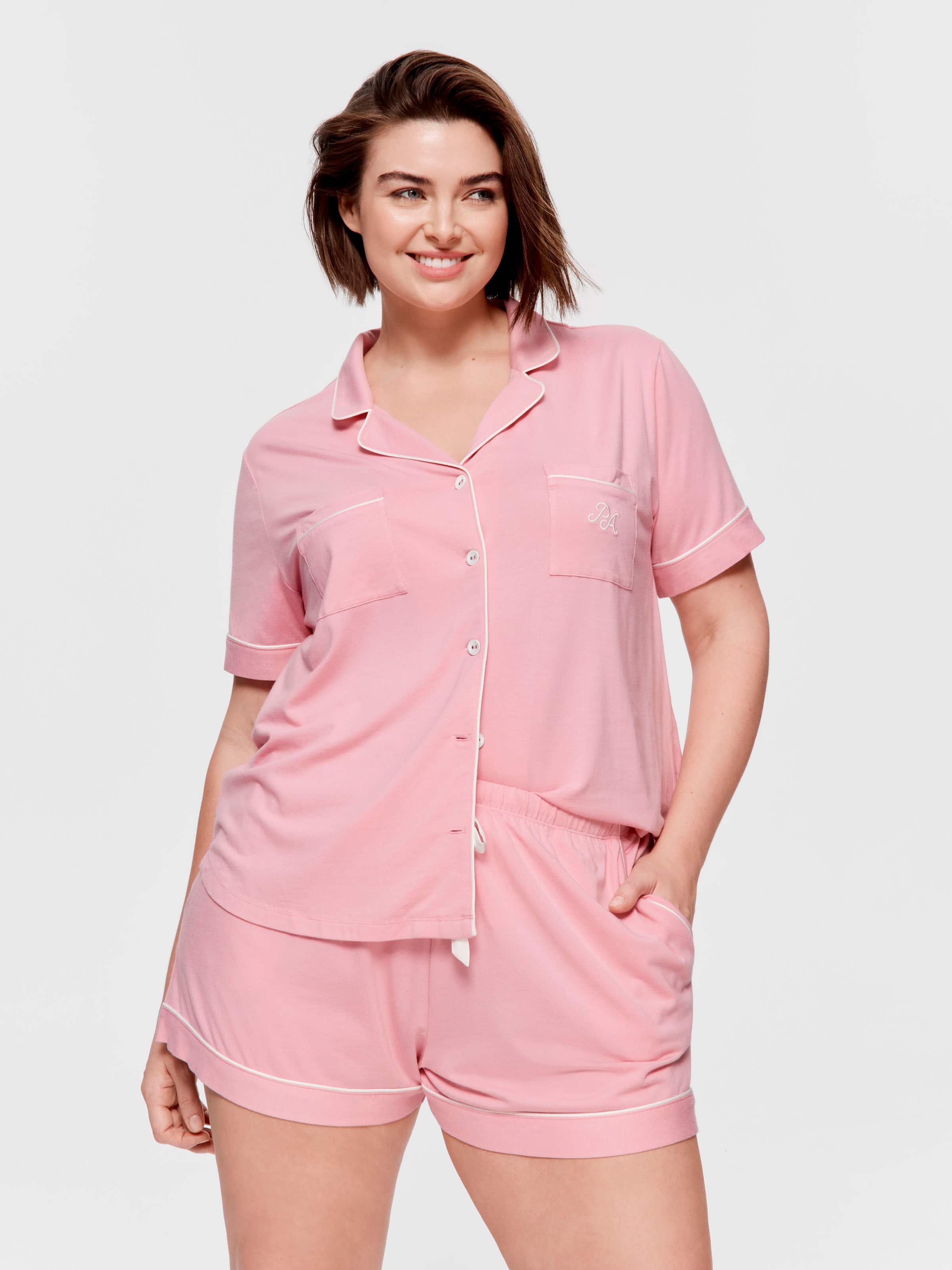 P.A. Plus Mid Pink Bamboo Jersey Shortie Pj Set