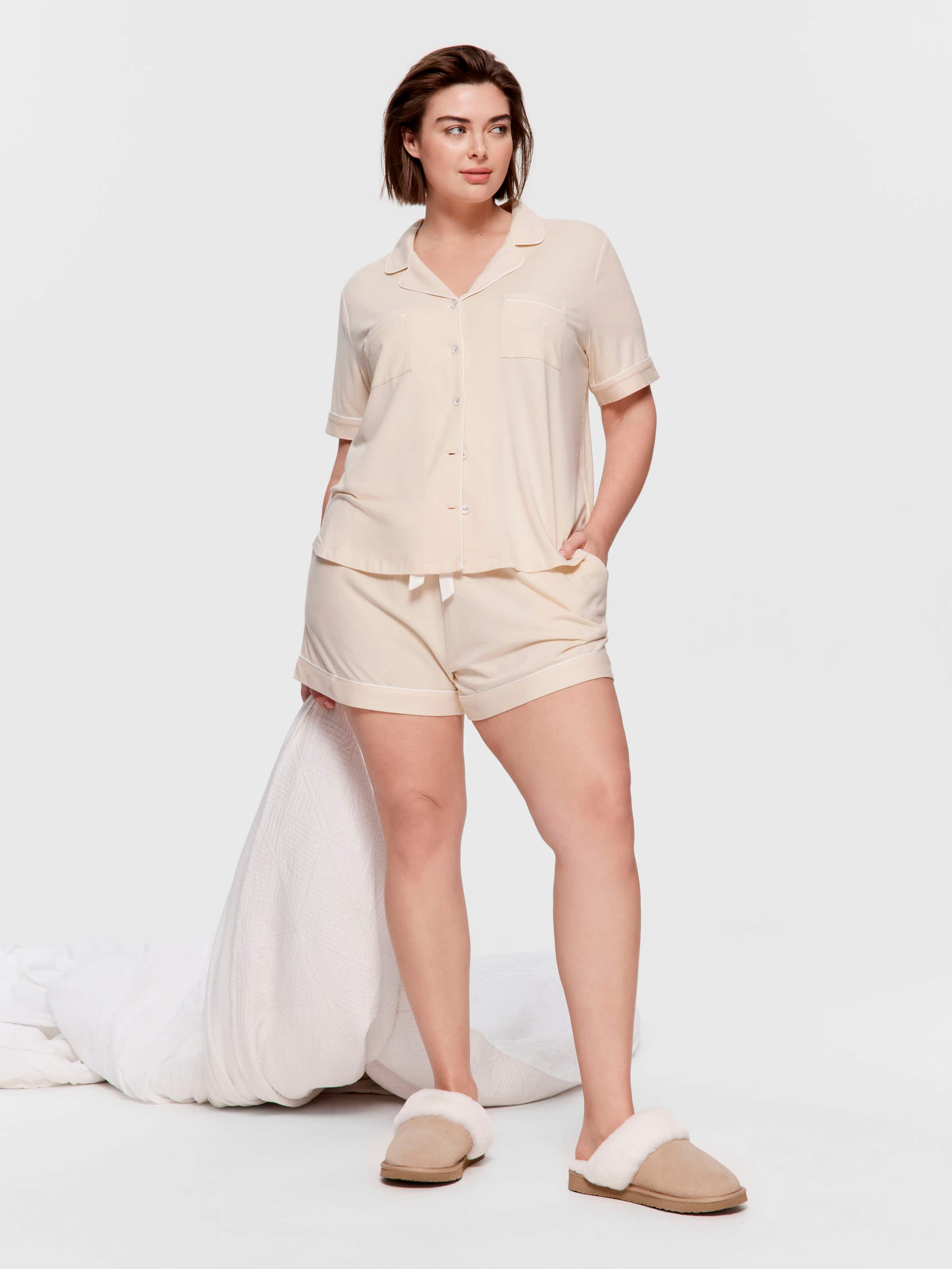 P.A. Plus Vanilla Bamboo Jersey Shortie Pj Set