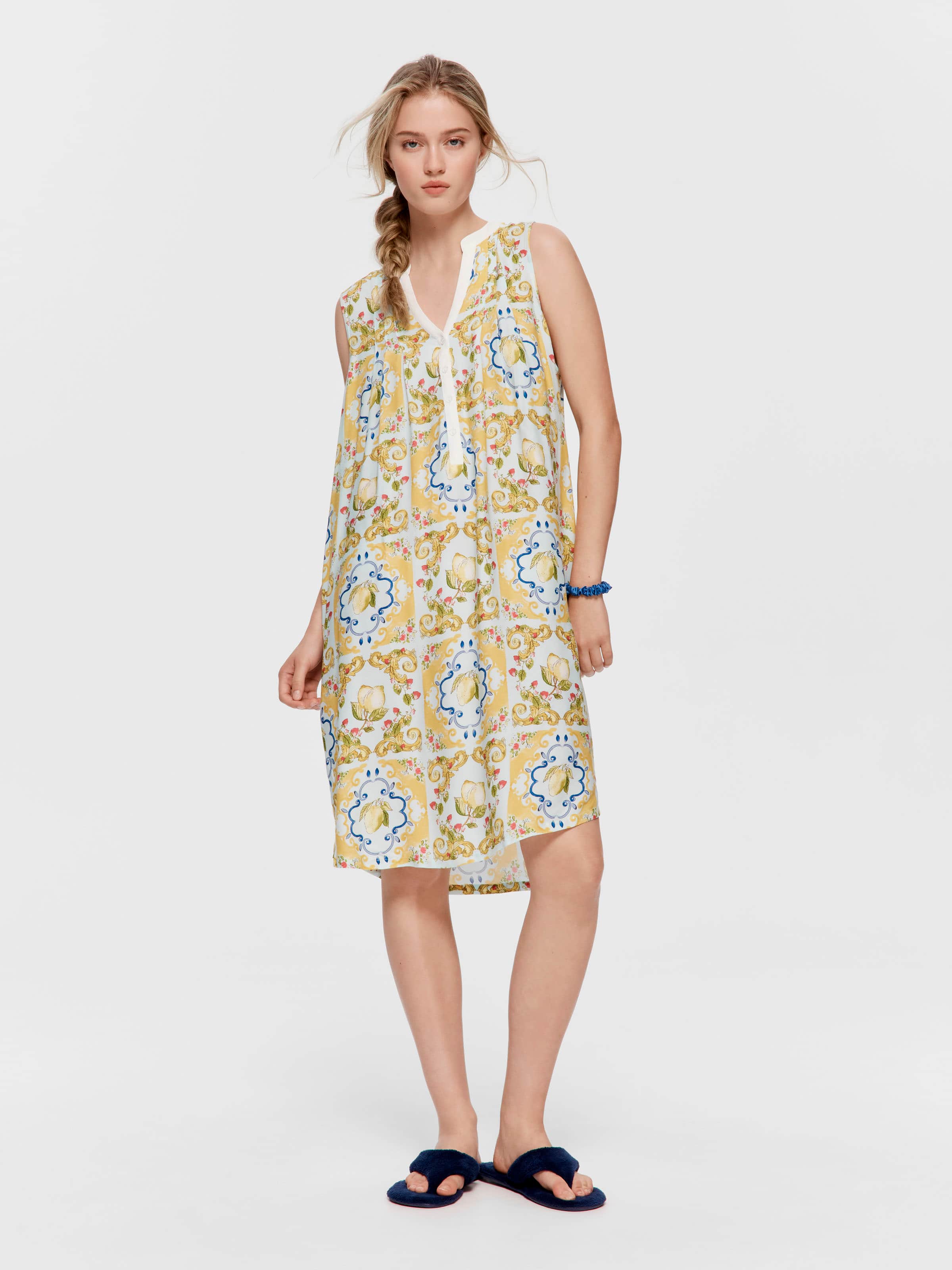 Lemon Henley Sleeveless Nightie