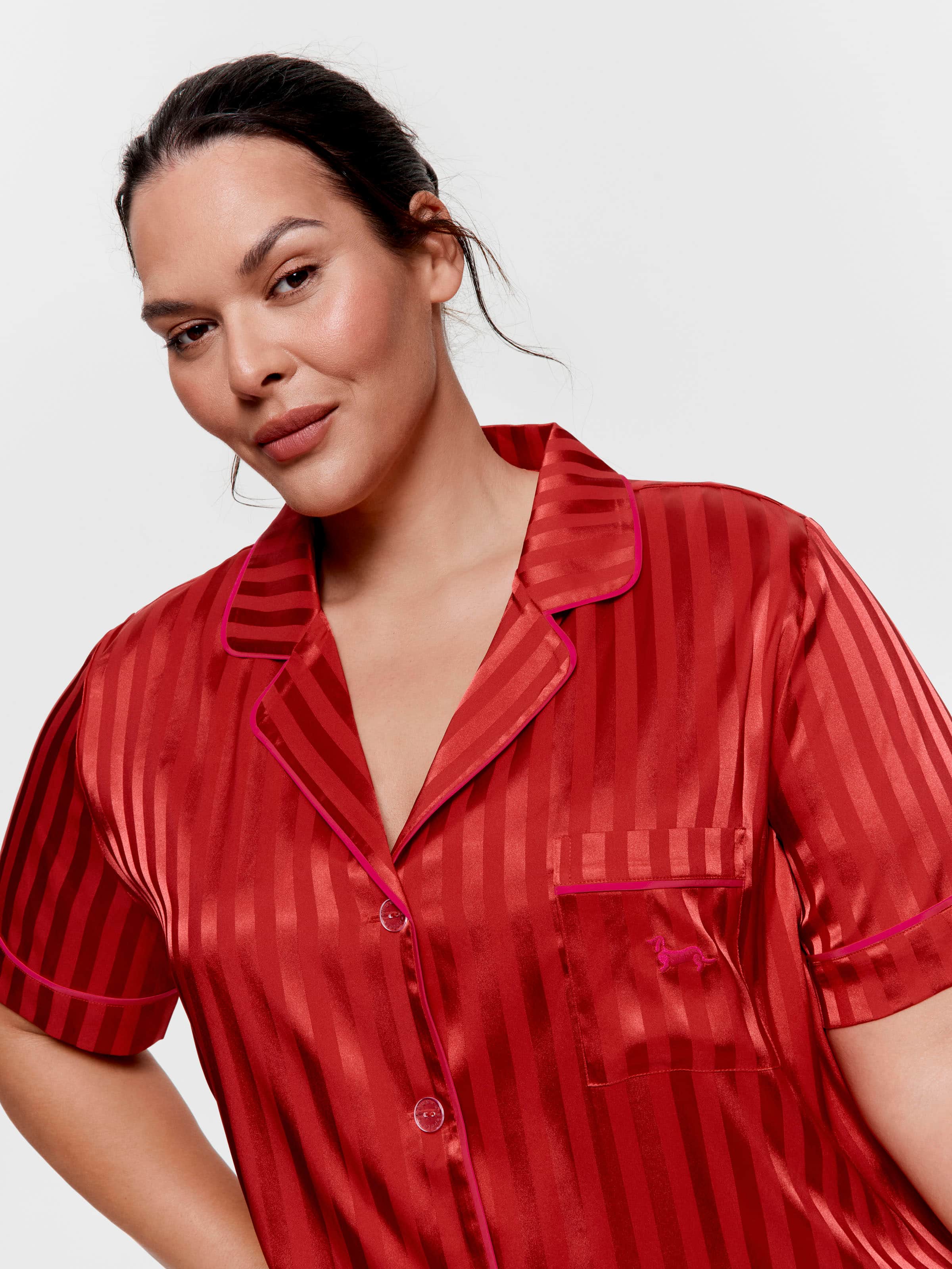 P.A. Plus Red Stripe Satin Short Sleeve Nightshirt