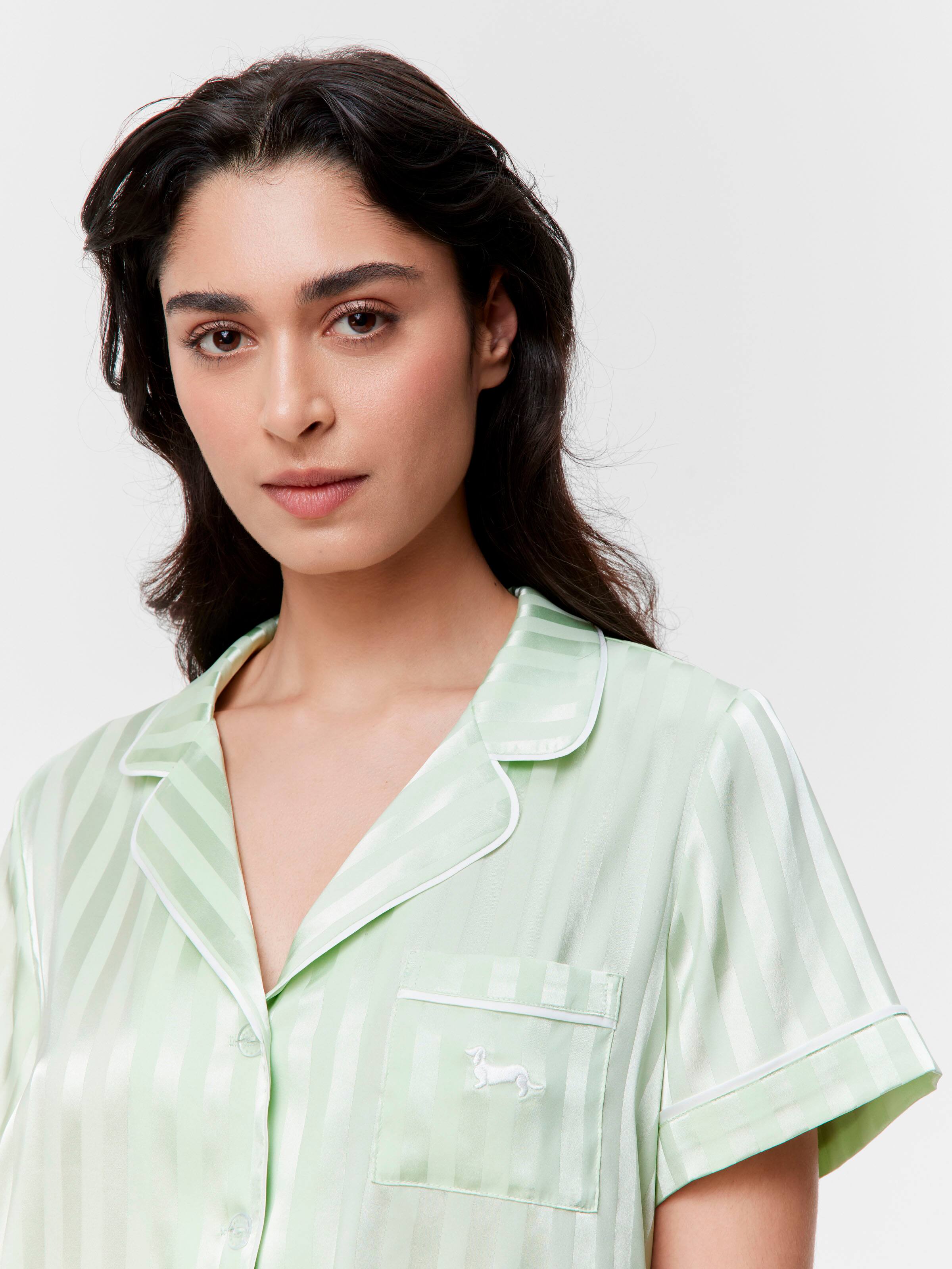 Pistachio Stripe Chic Satin Shortie Pj Set