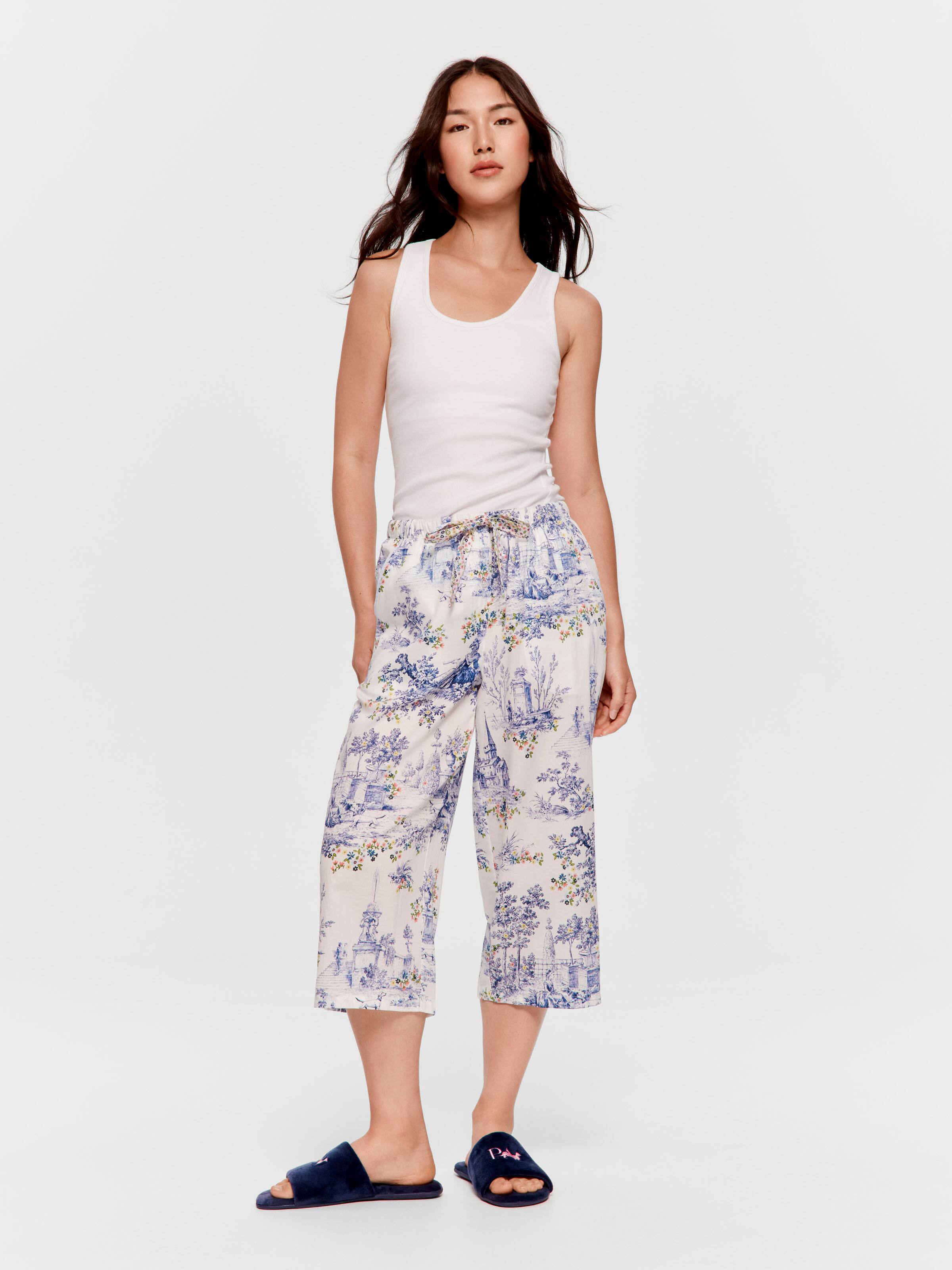 Blue Toile 100% Cotton 3/4 Pj Pant