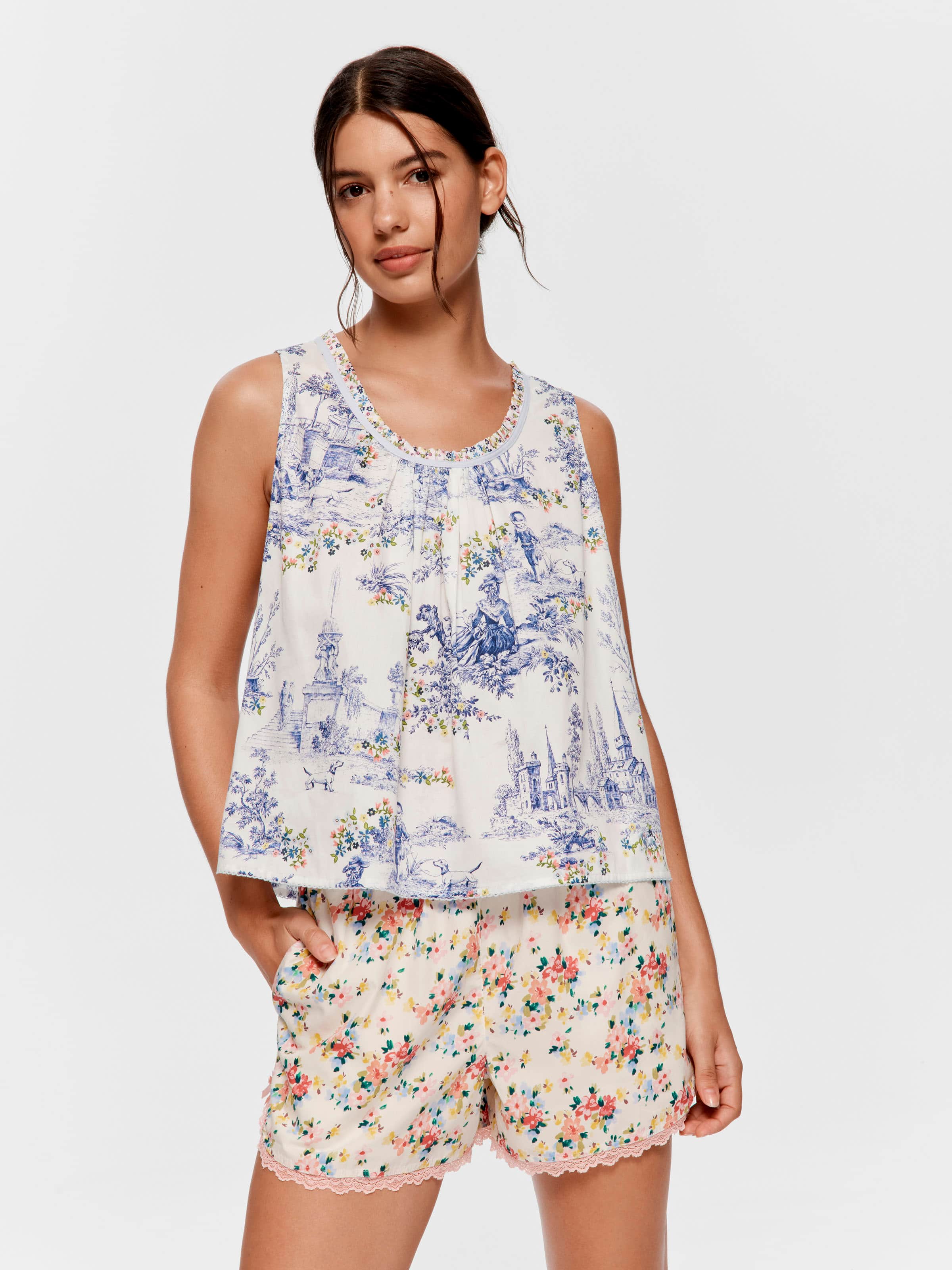 Ditsy Floral Lace 100% Cotton Mid Short