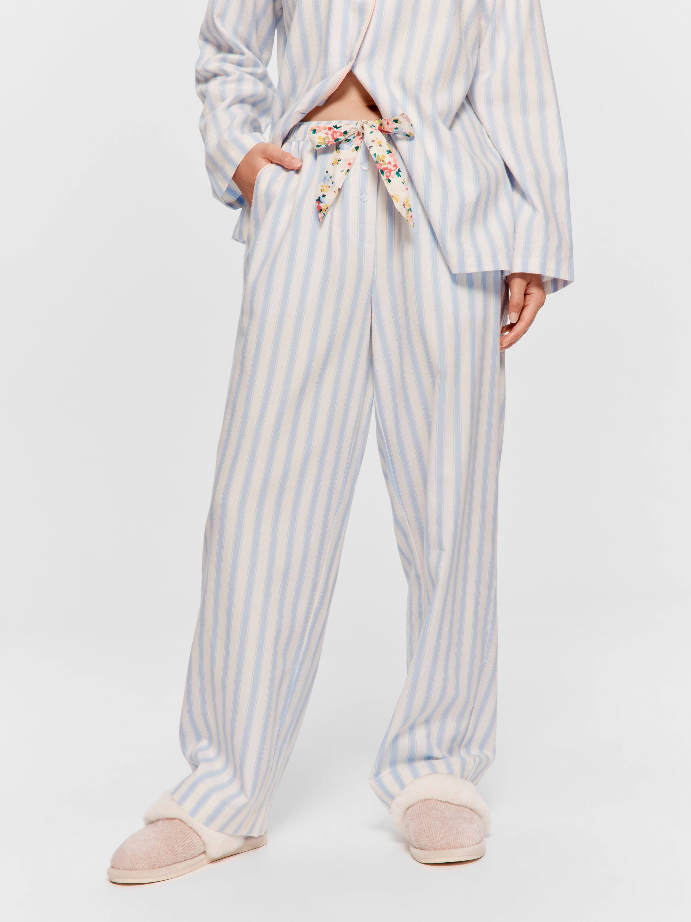 Stripe Floral Trim 100% Cotton Classic Pj Pant
