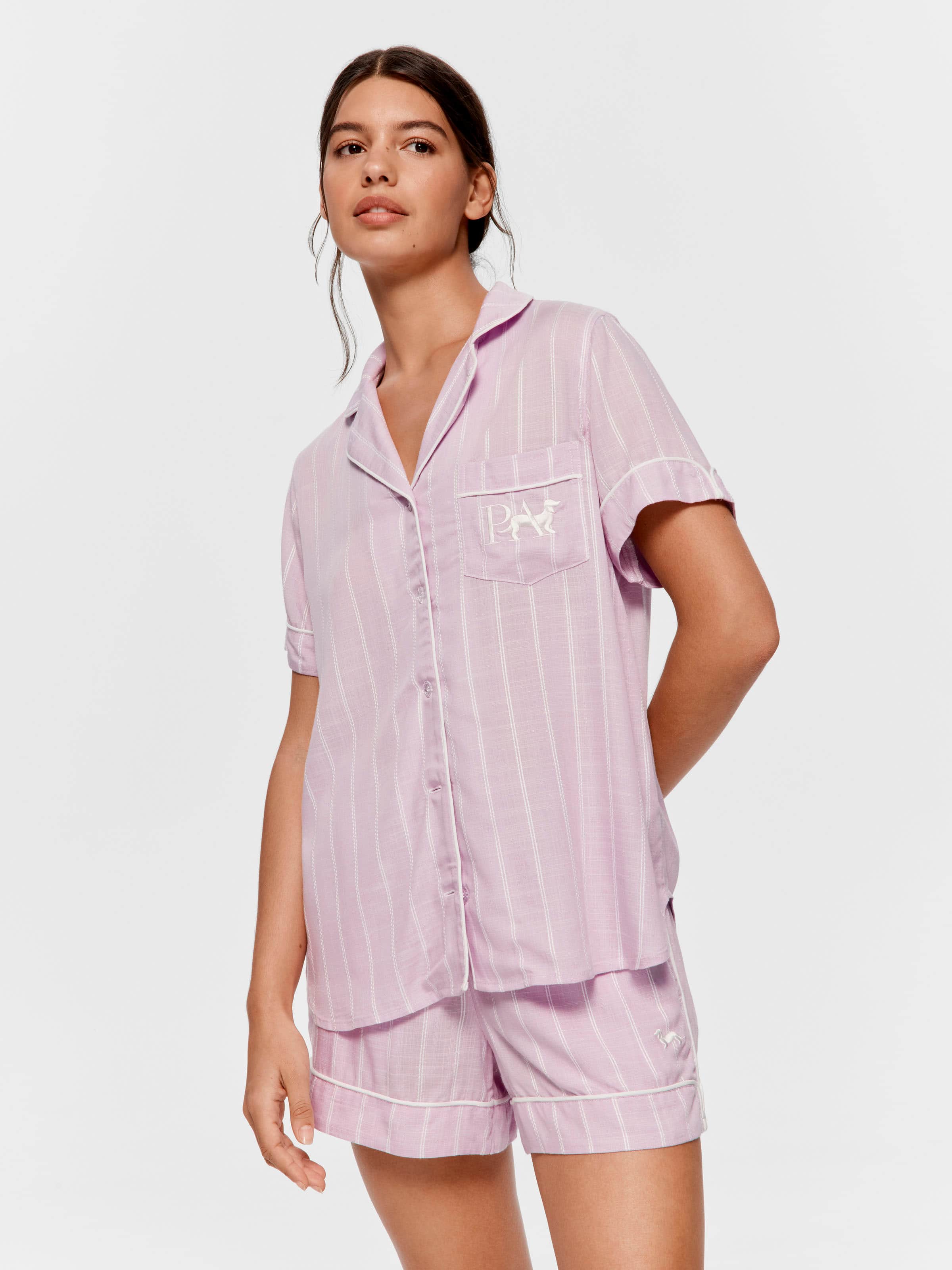 Lavender Textured Viscose Short Sleeve Shirt