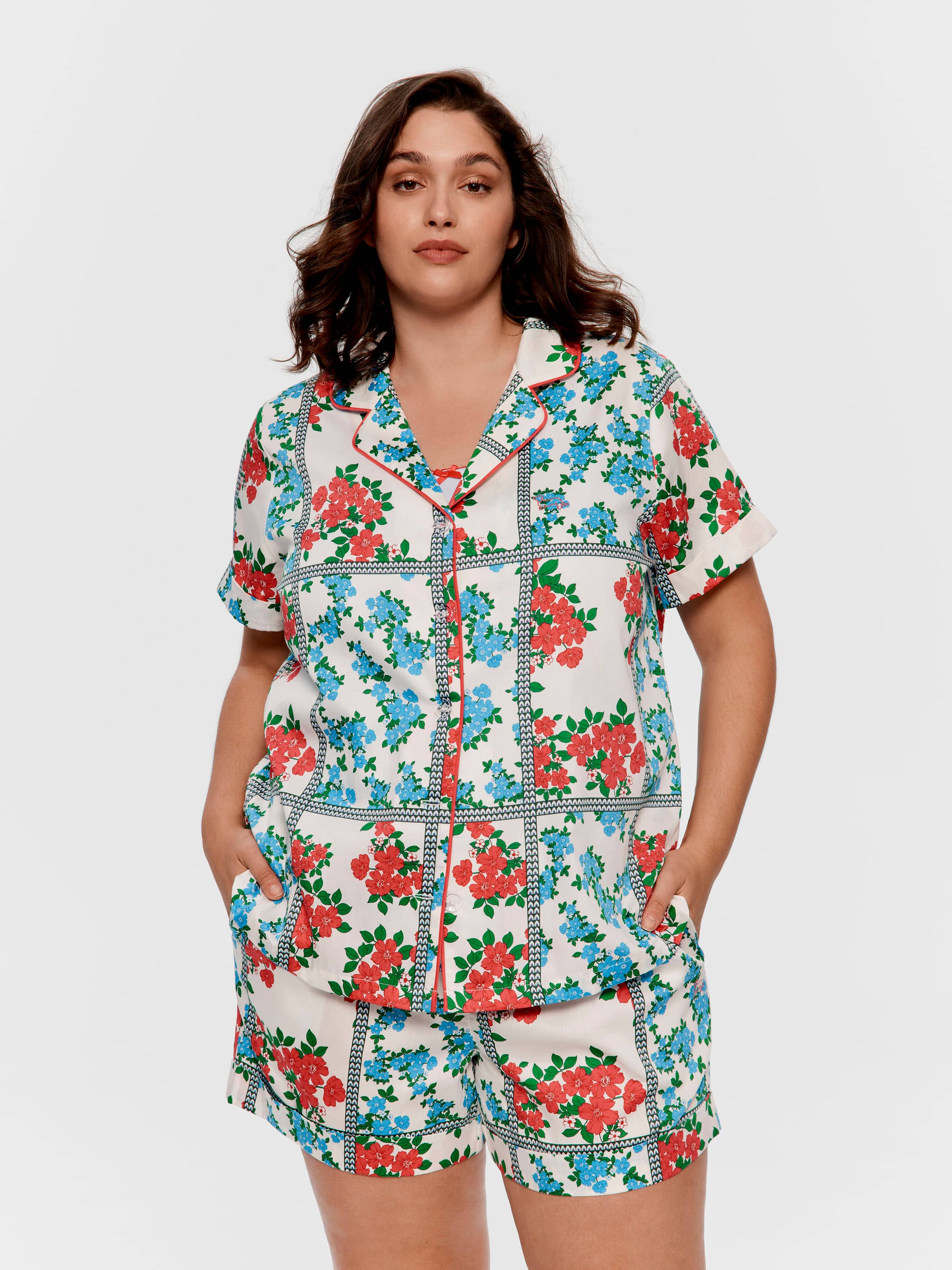 P.A. Plus Garden Floral Tile 100% Cotton Short Sleeve Shirt