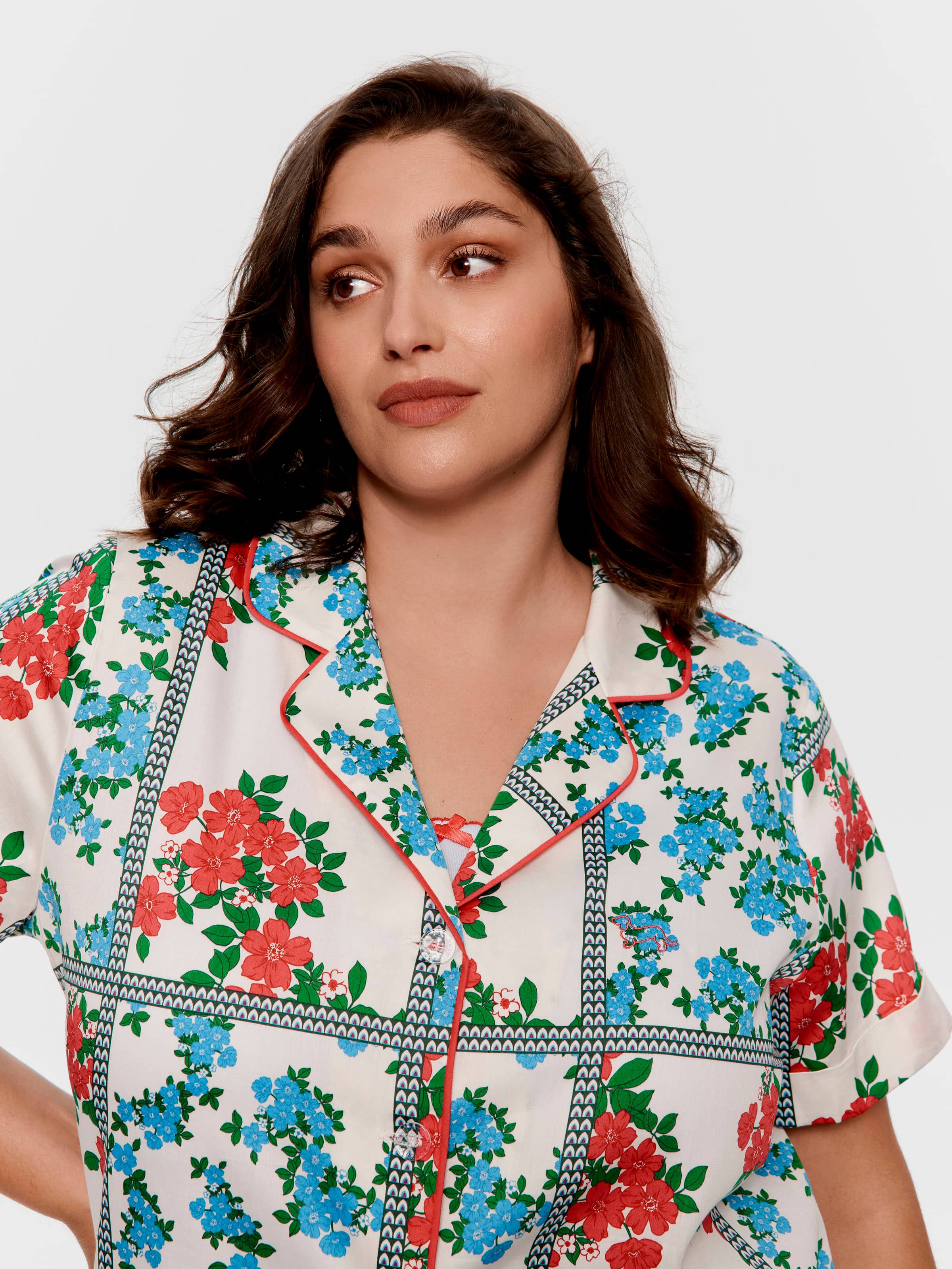 P.A. Plus Garden Floral Tile 100% Cotton Short Sleeve Shirt