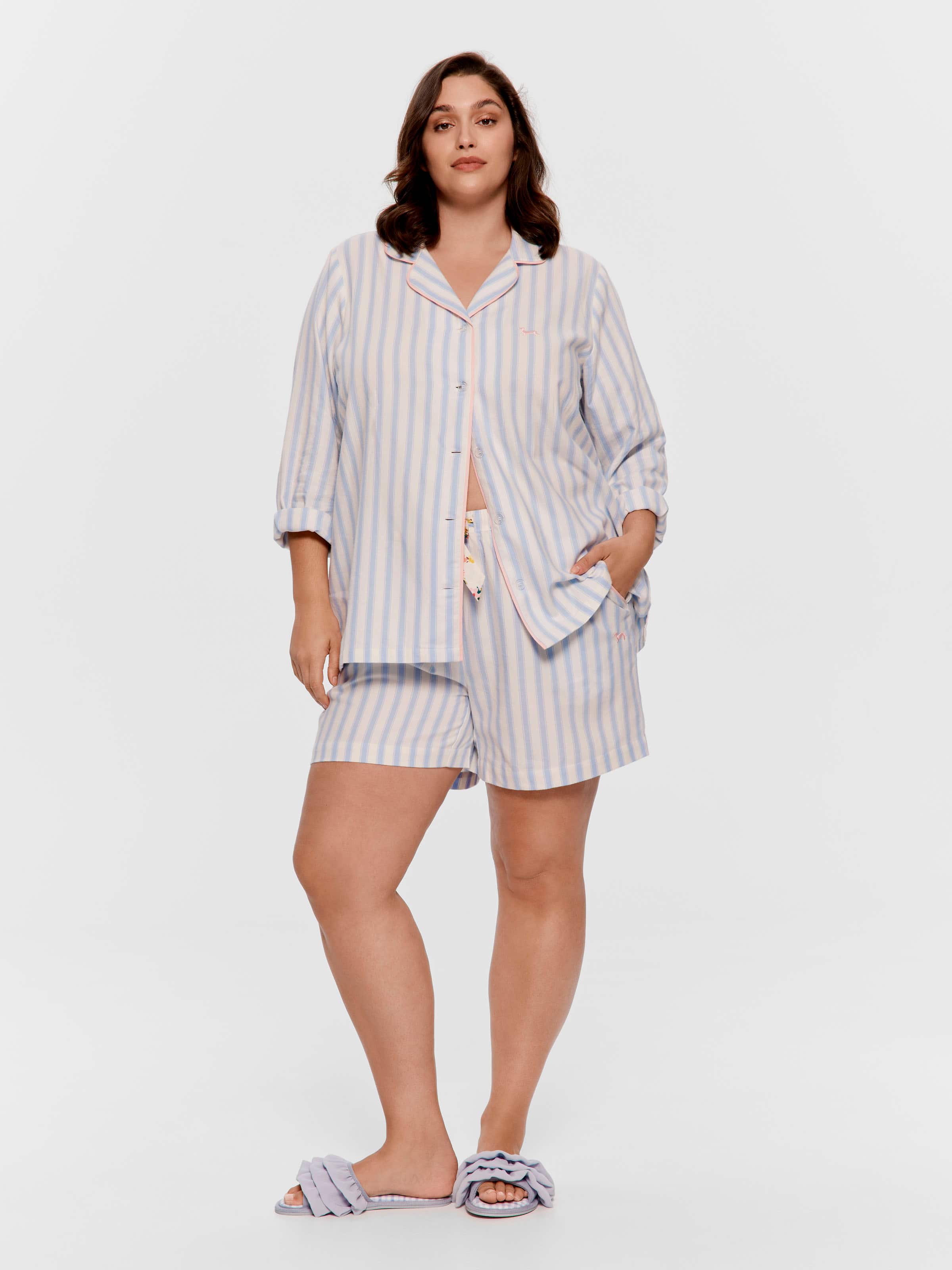 P.A. Plus Stripe Floral Trim 100% Cotton Relaxed Mid Short