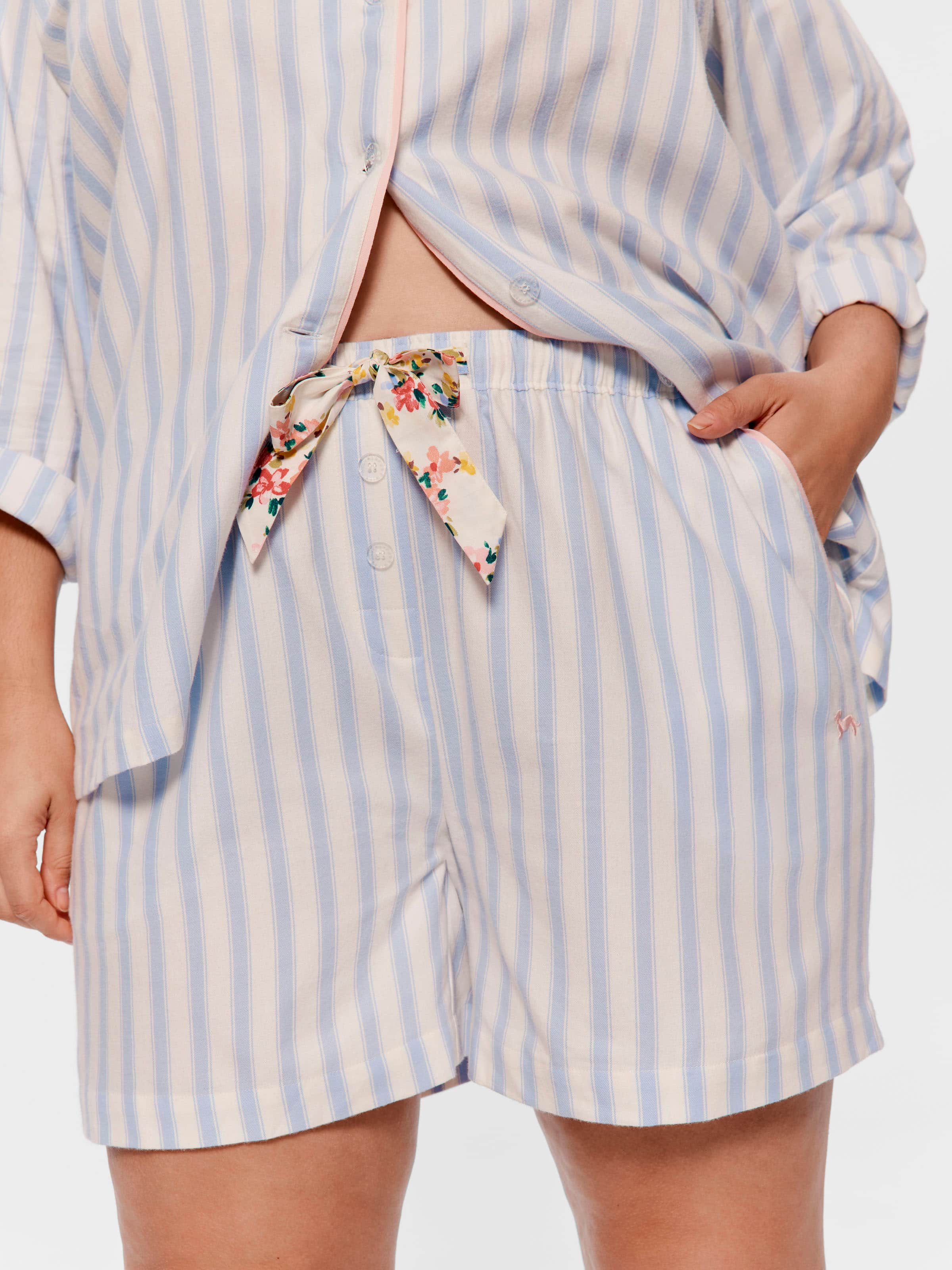 P.A. Plus Stripe Floral Trim 100% Cotton Relaxed Mid Short