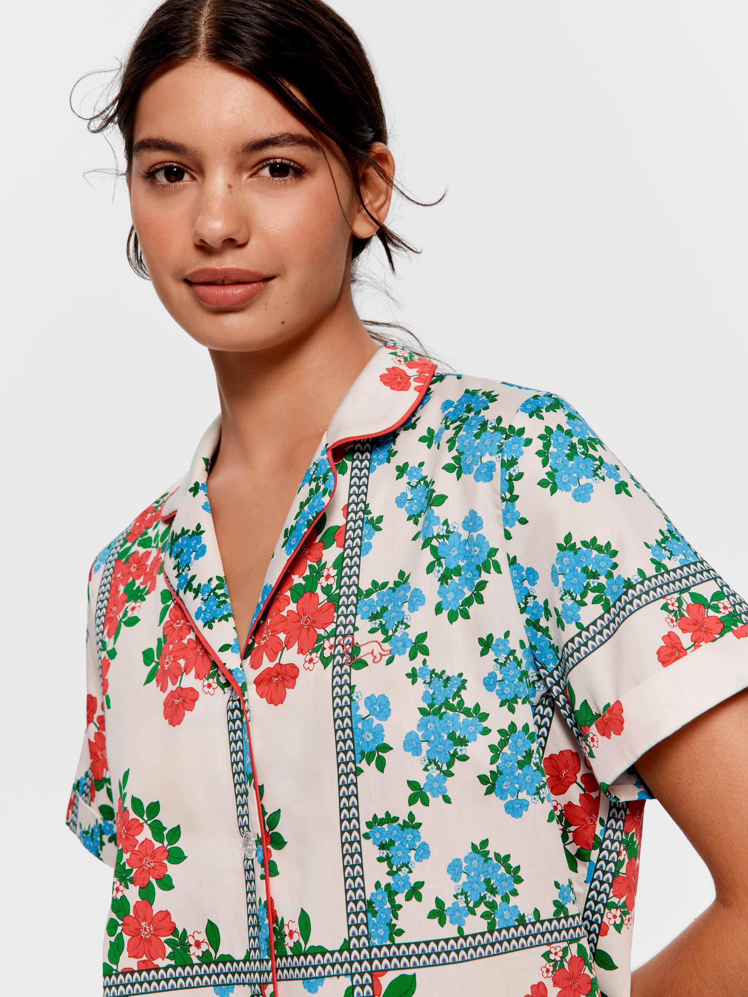 Garden Floral Tile 100% Cotton Short Sleeve Shirt