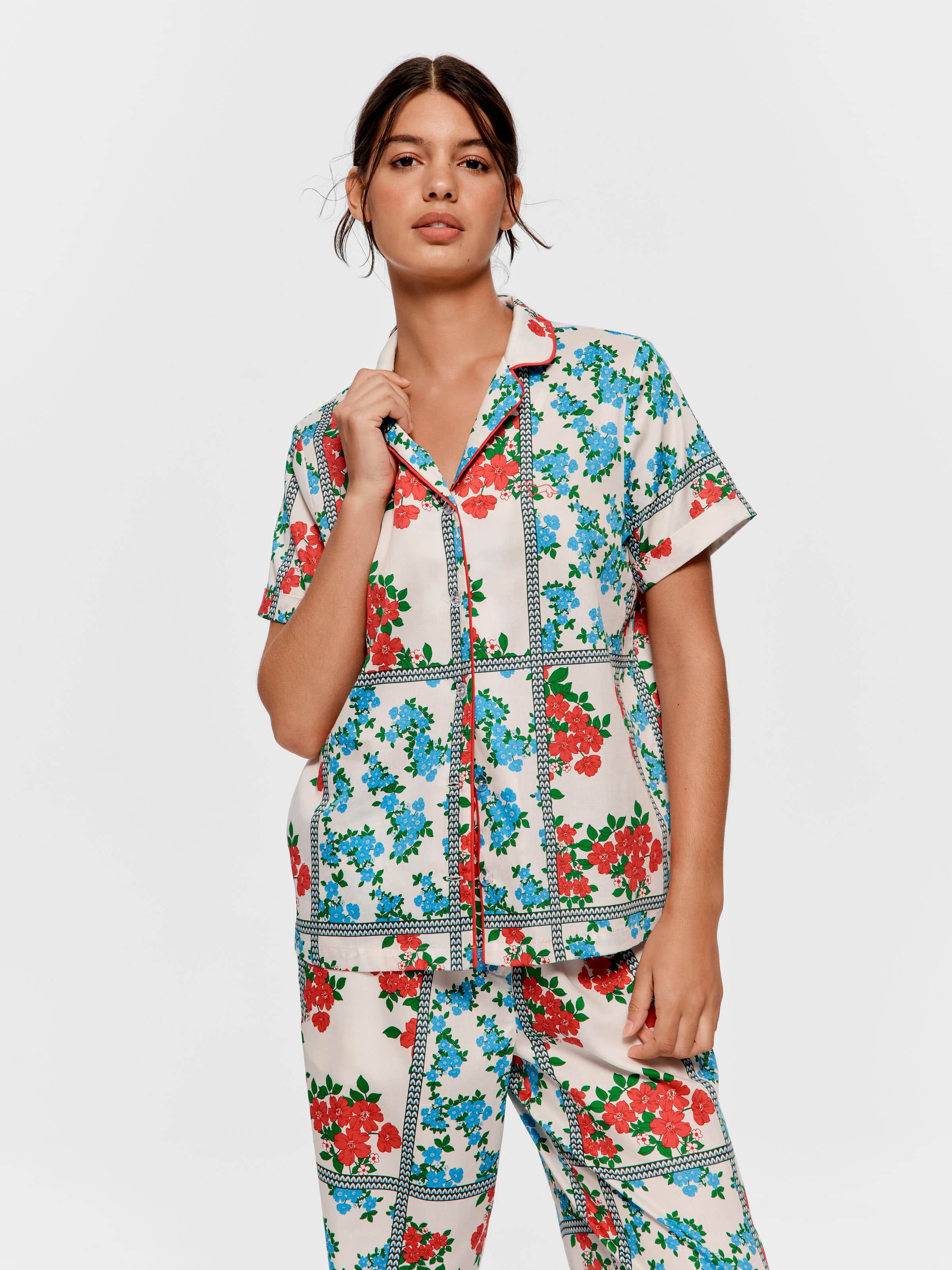 Garden Floral Tile 100% Cotton Short Sleeve Shirt