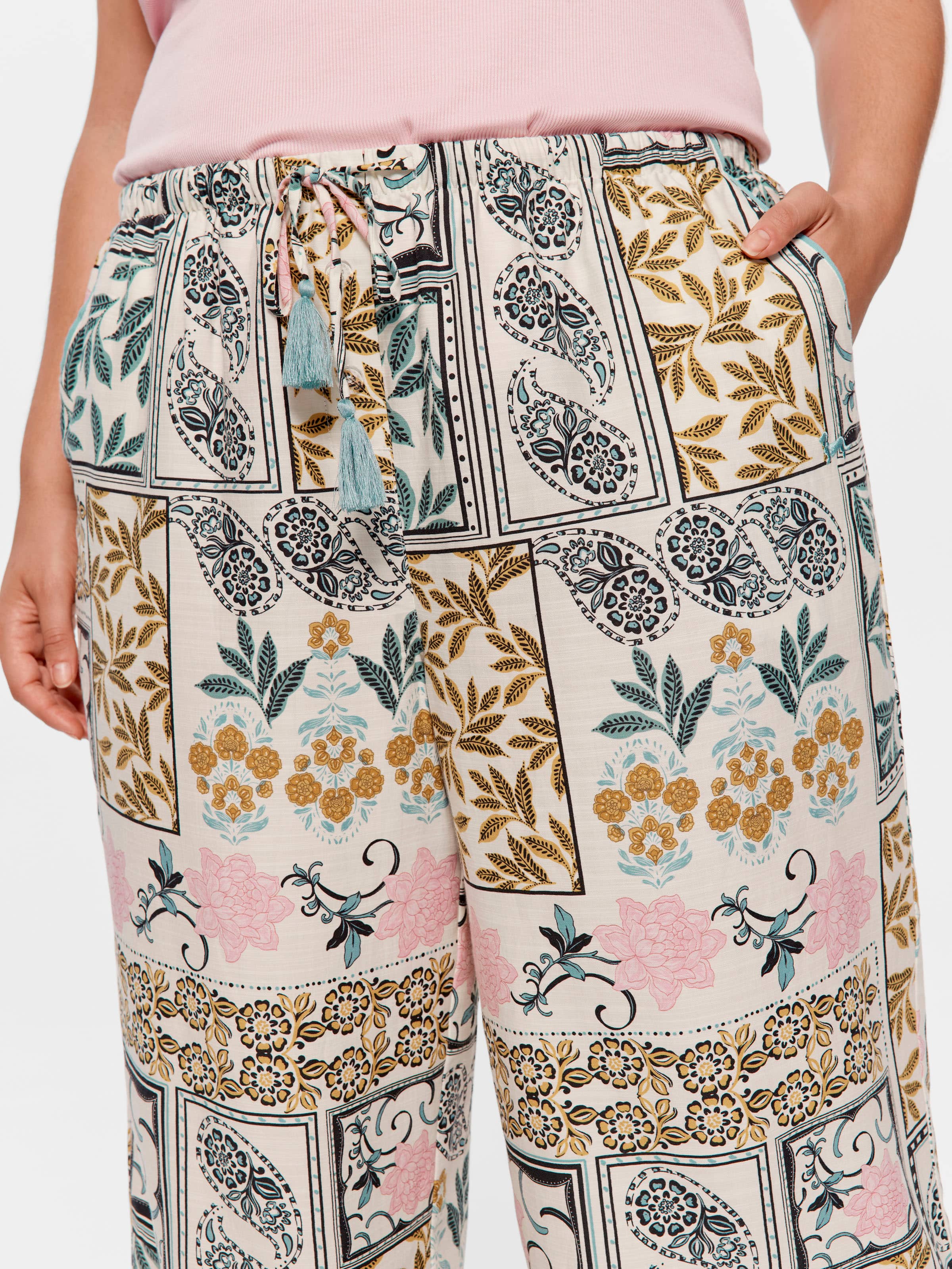 P.A. Plus Boho Floral Wide Leg Tassel Pj Pant