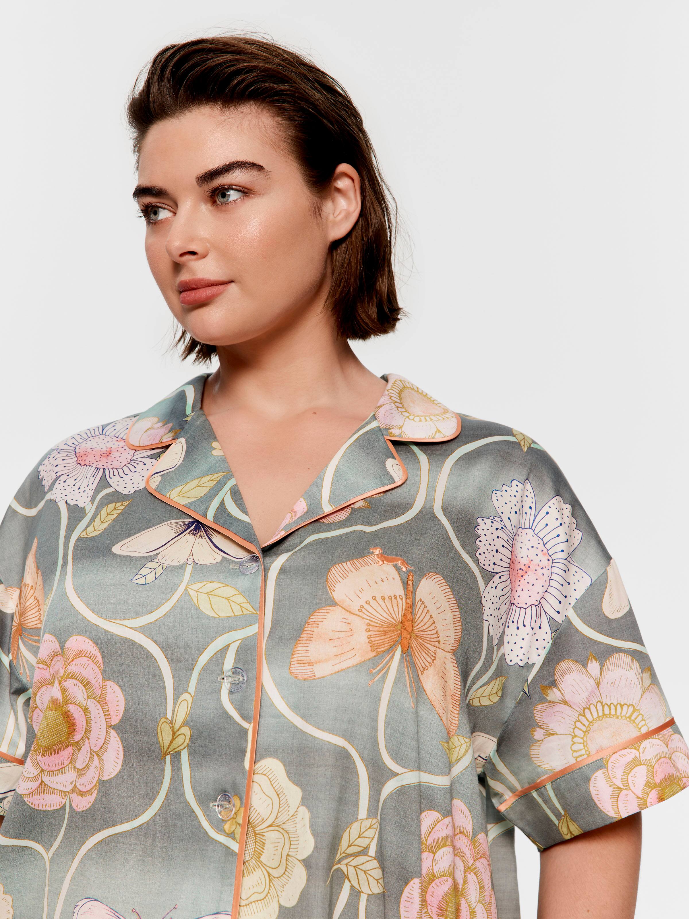 P.A. Plus Butterfly Floral 100% Cotton Short Sleeve & Pant Pj Set