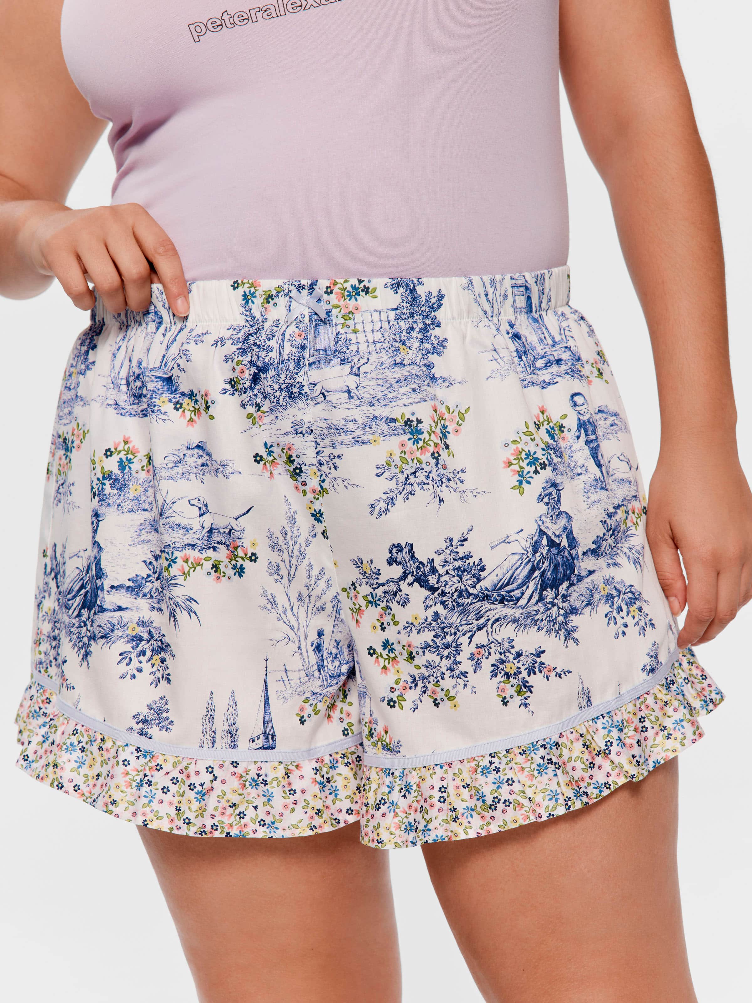 P.A. Plus Blue Toile 100% Cotton Fashion Mid Short