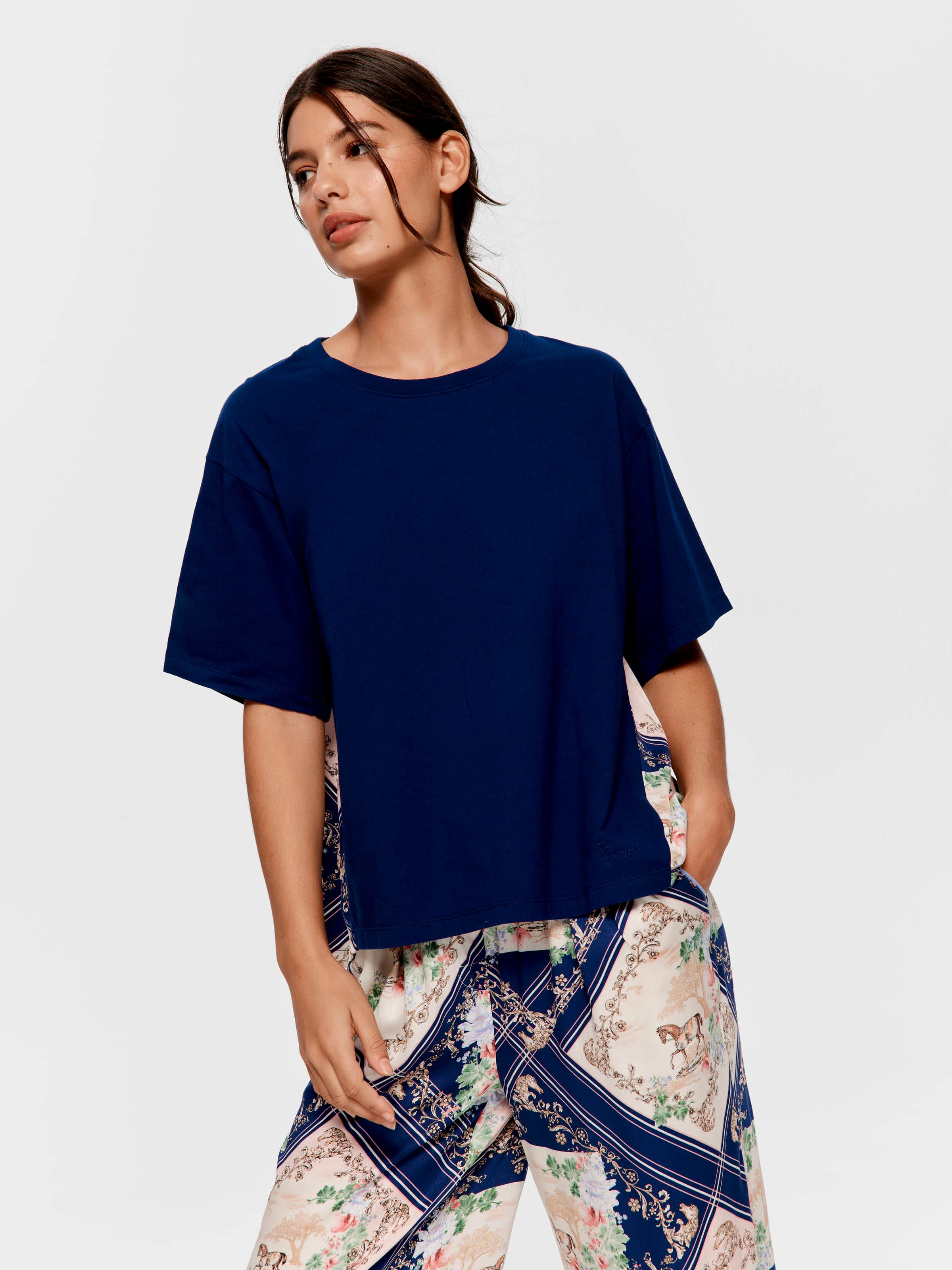 Navy Tile Scarf 100% Cotton Fashion Tee