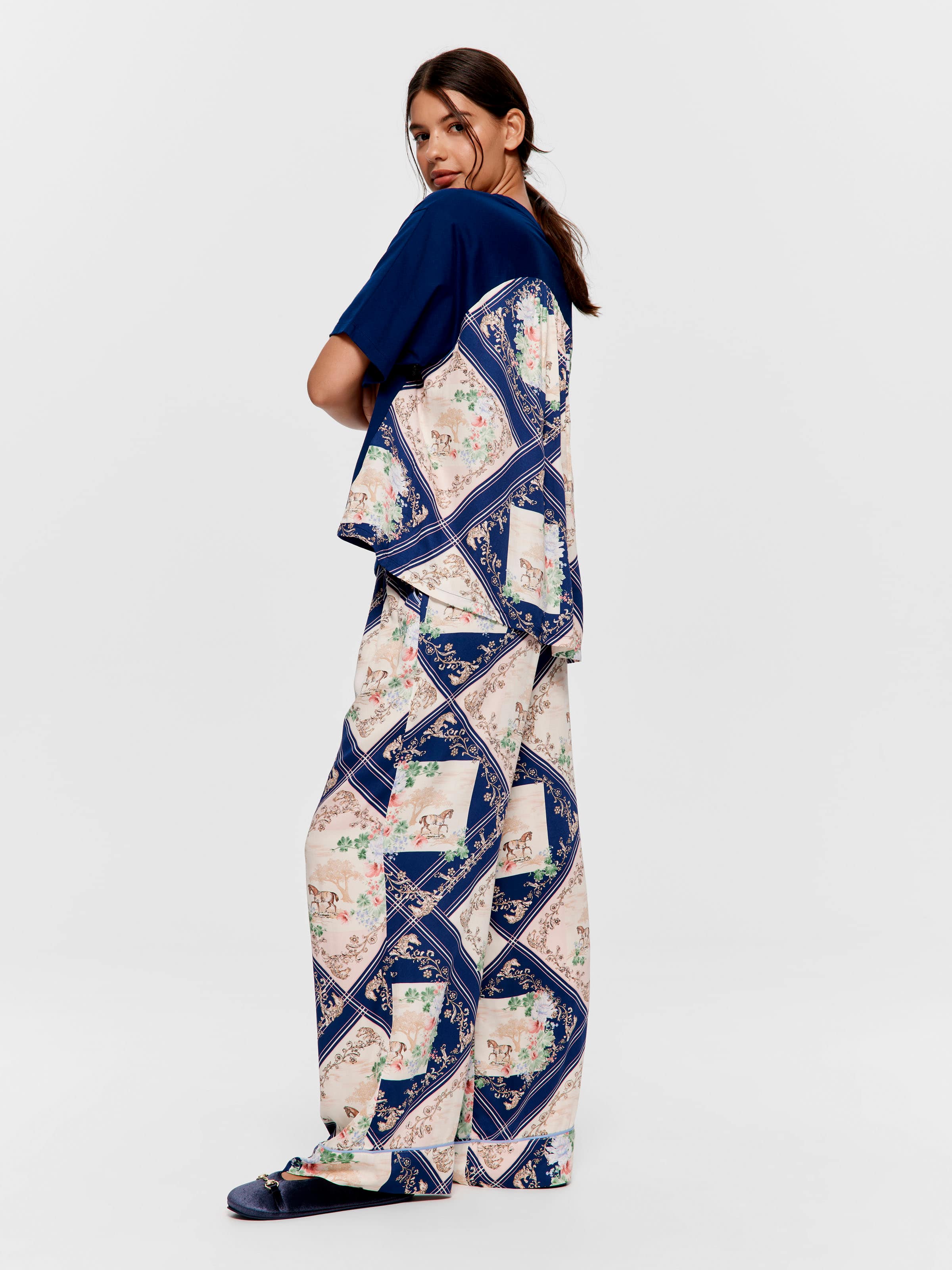 Navy Tile Scarf 100% Cotton Fashion Tee