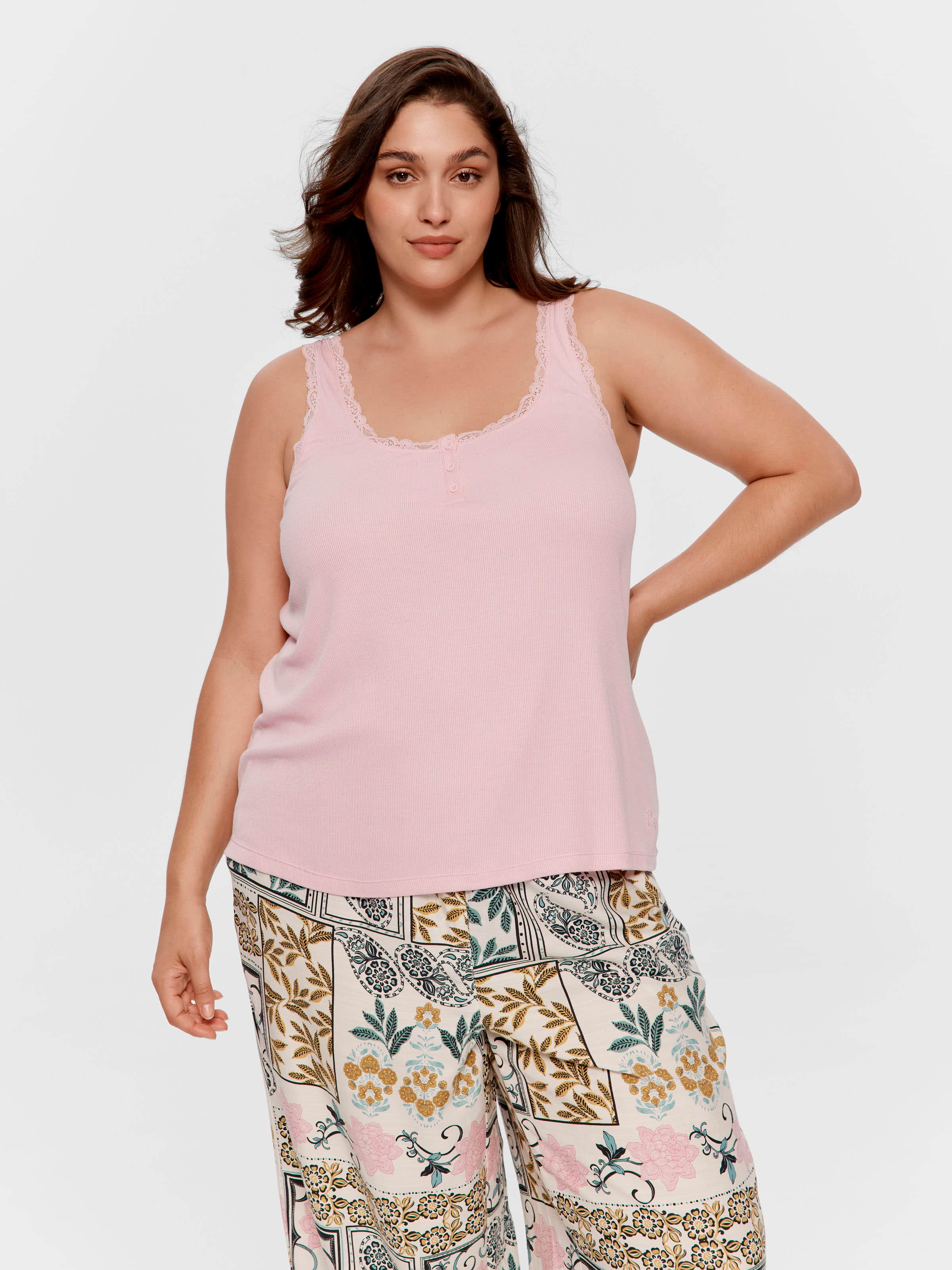 P.A. Plus Peach Bamboo Rib Lace Cami