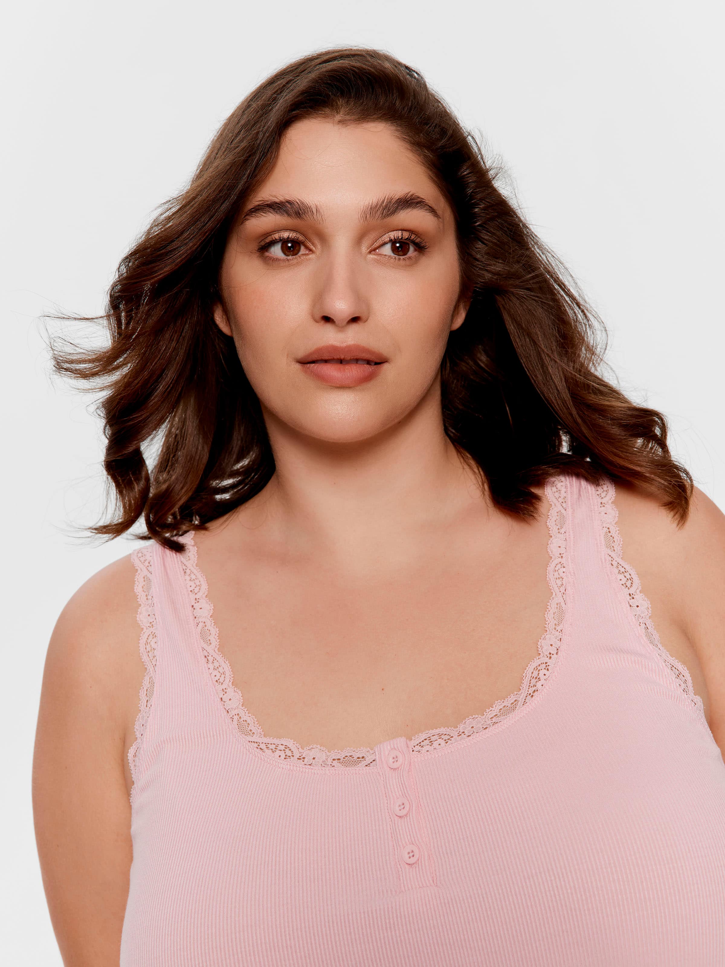P.A. Plus Peach Bamboo Rib Lace Cami