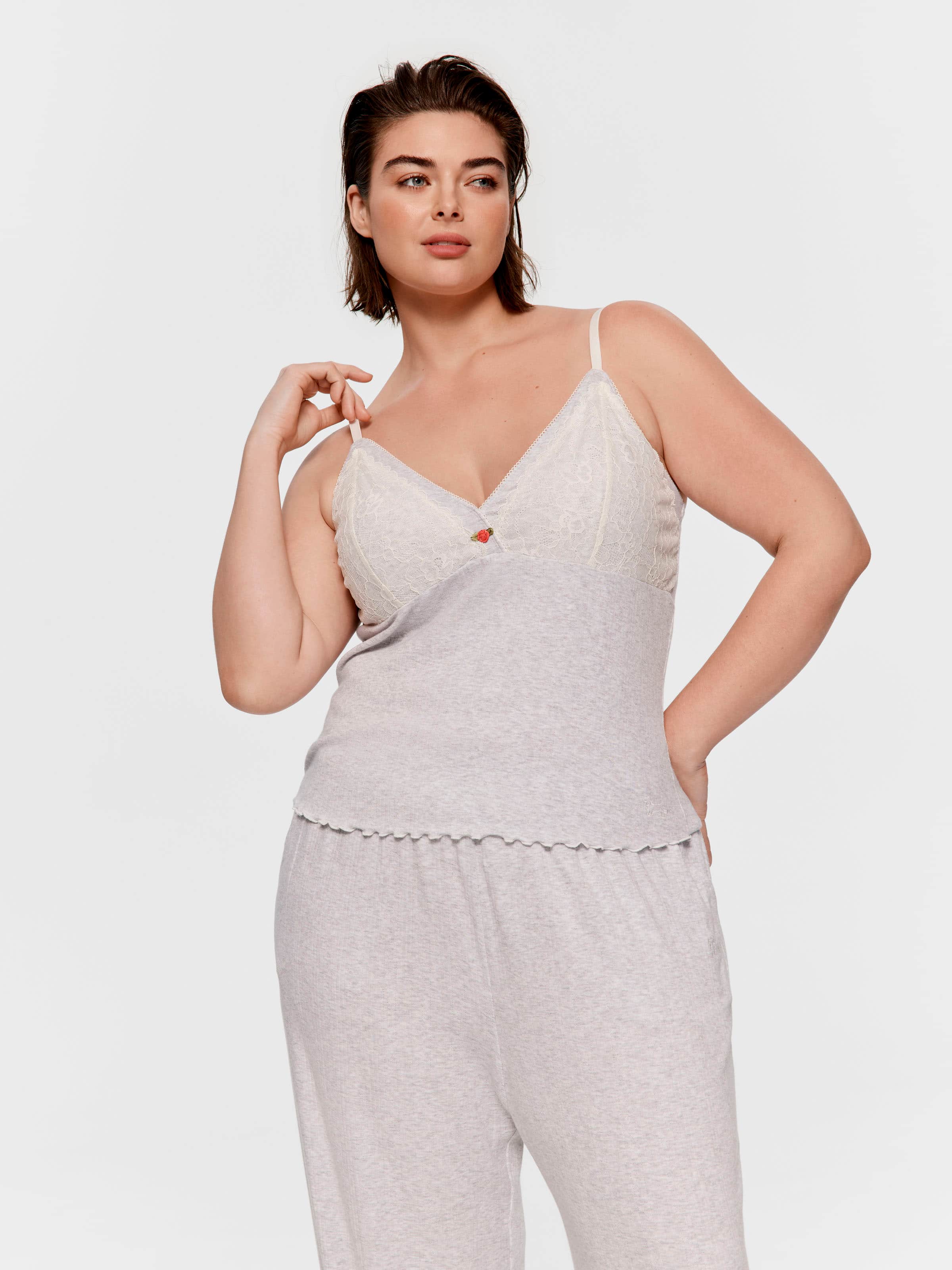 P.A. Plus Grey Pointelle Lace Rose Cami