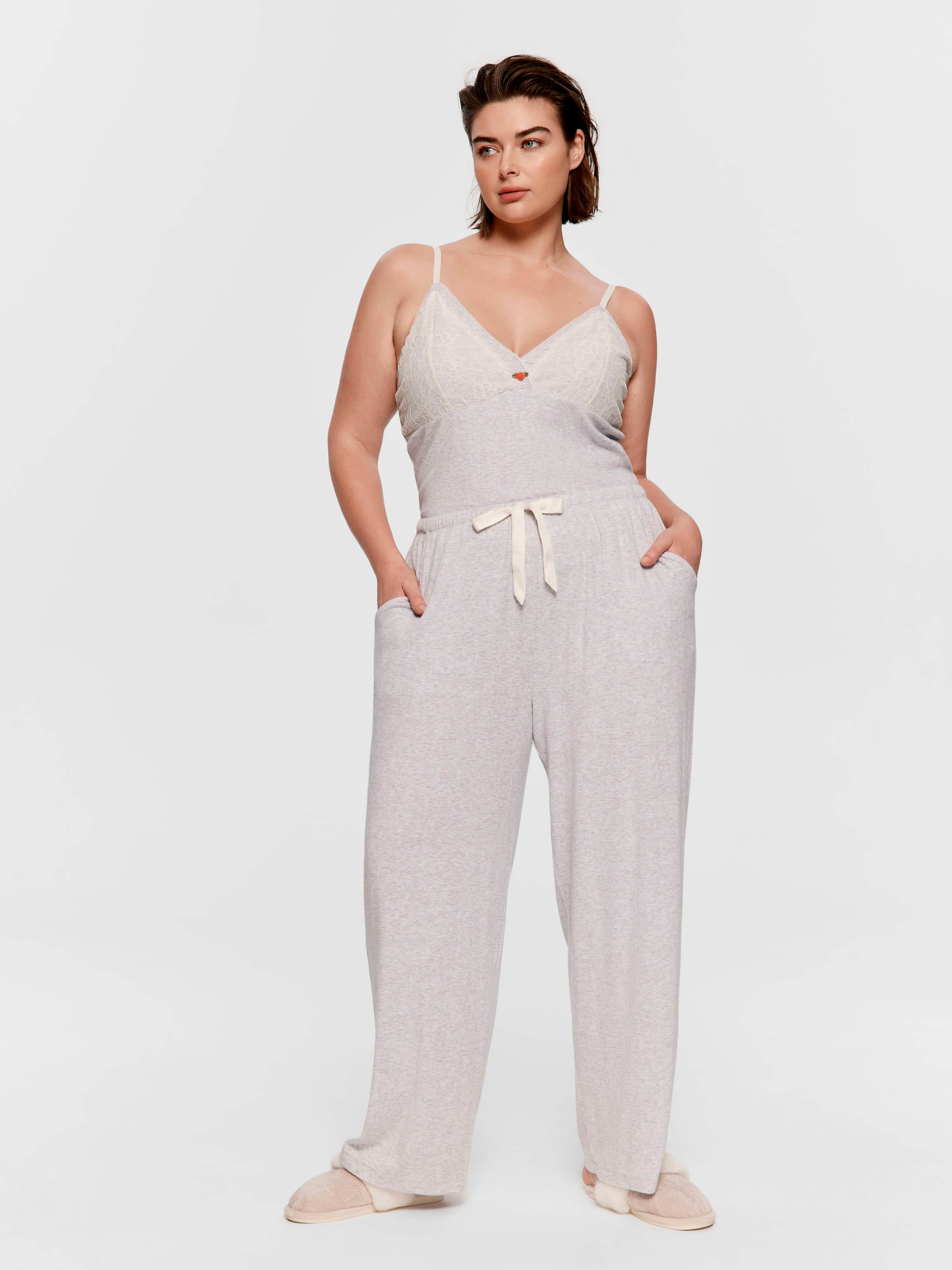 P.A. Plus Grey Pointelle Straight Leg Pj Pant
